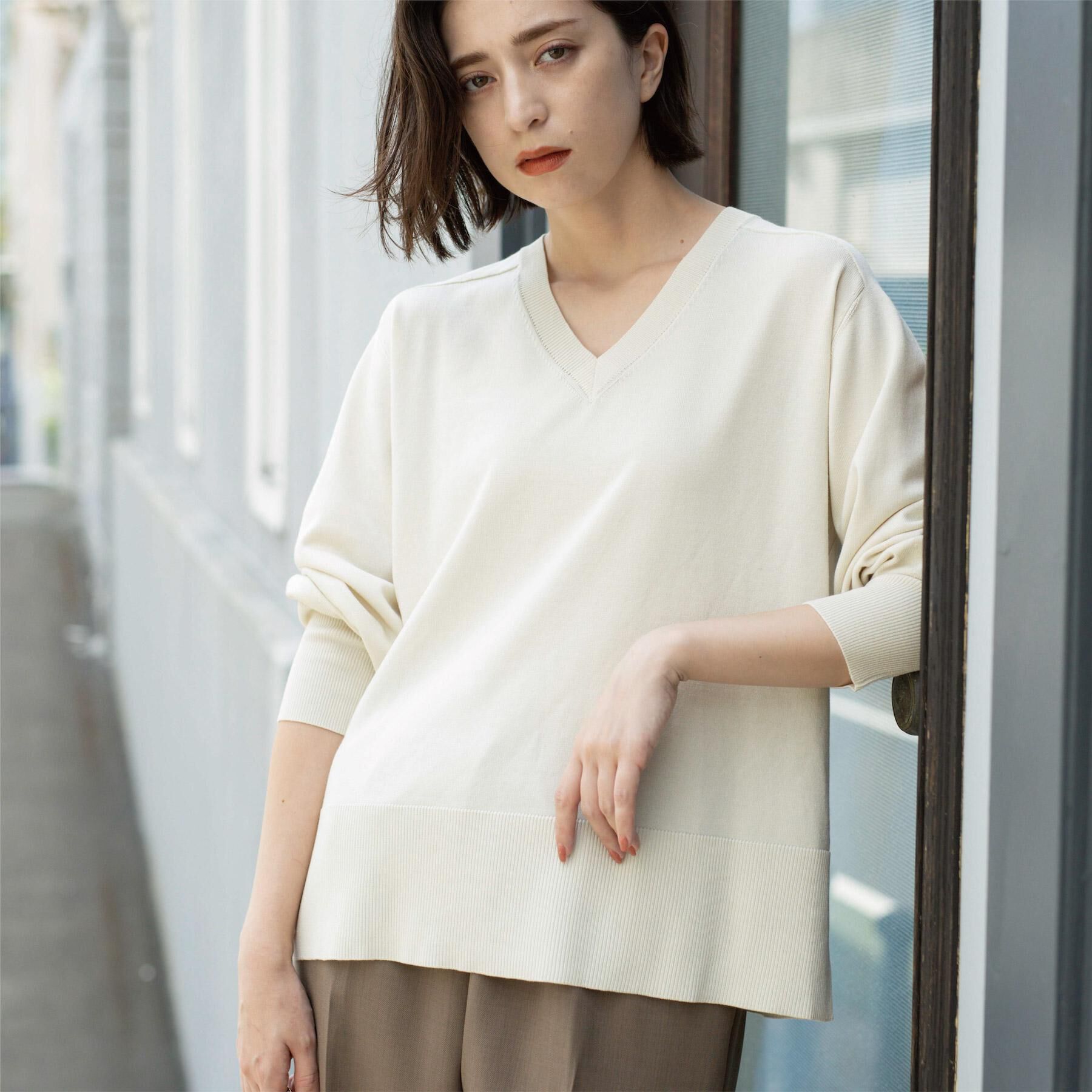 OPAQUE.CLIP「リラクシーVネックニット【洗濯機洗OK】《6col》」|ニット・セーター|
