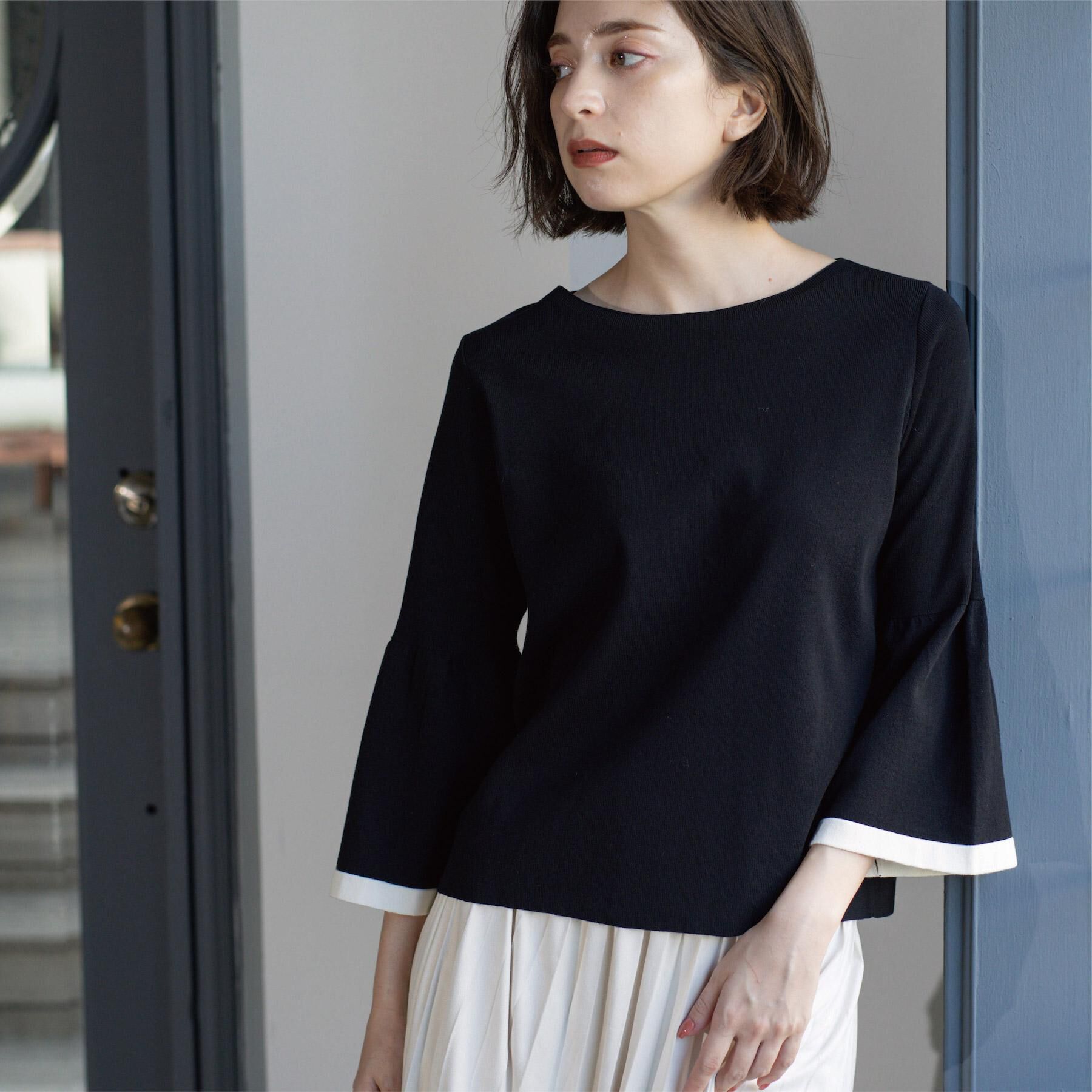 OPAQUE.CLIP「配色フレアスリーブニット【UVケア/洗濯機OK】」|ニット・セーター|