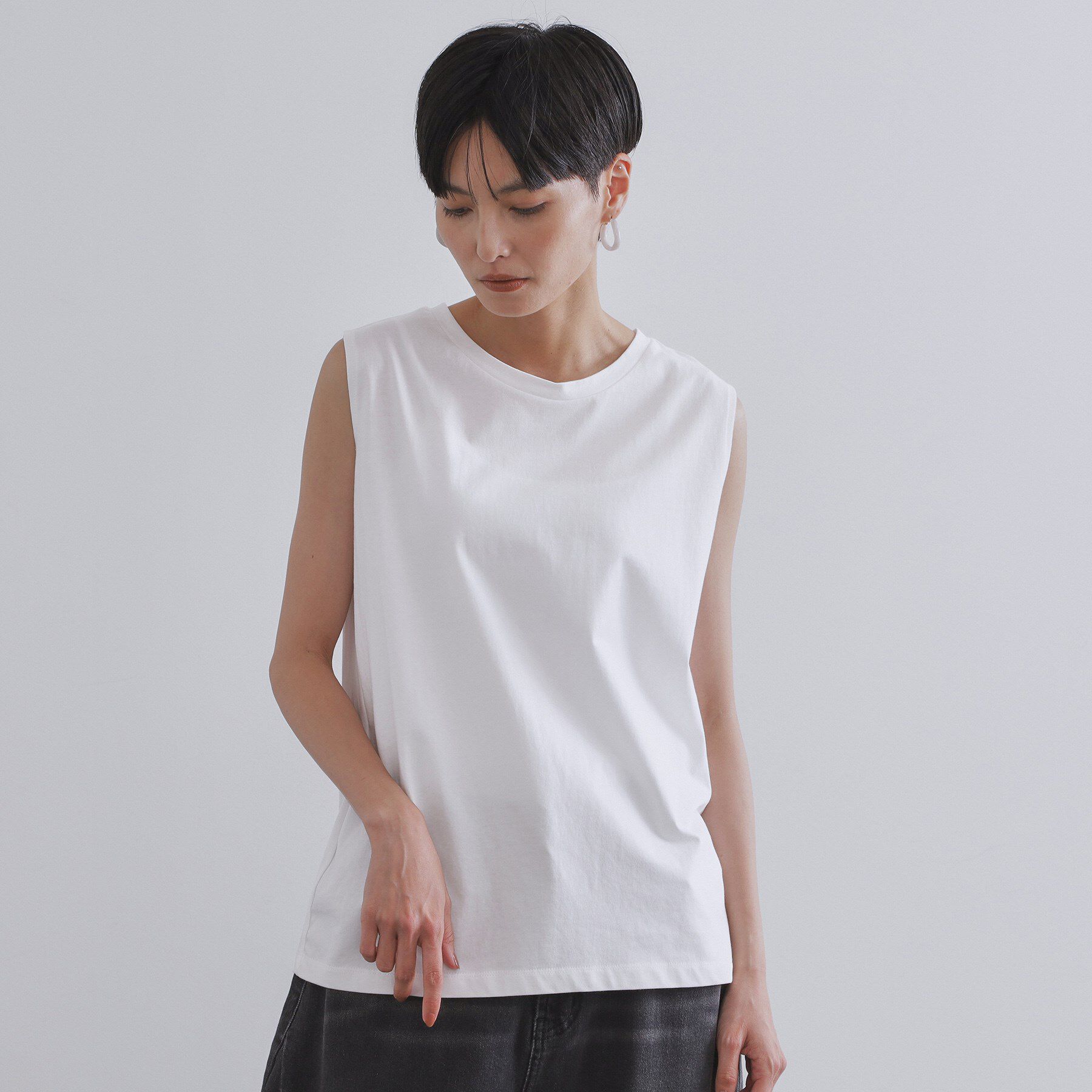 OPAQUE.CLIP「《CanCam掲載》ツインセット/フリルキャミビスチェ&times;フレンチスリーブカットソー【洗濯機洗い可】」|Tシャツ・カットソー|