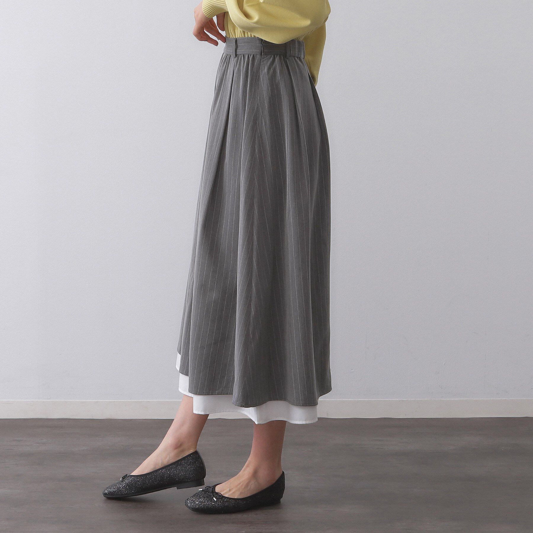 OPAQUE.CLIP「ピンストライプレイヤード風フレアスカート【洗濯機洗い可】」|スカート|