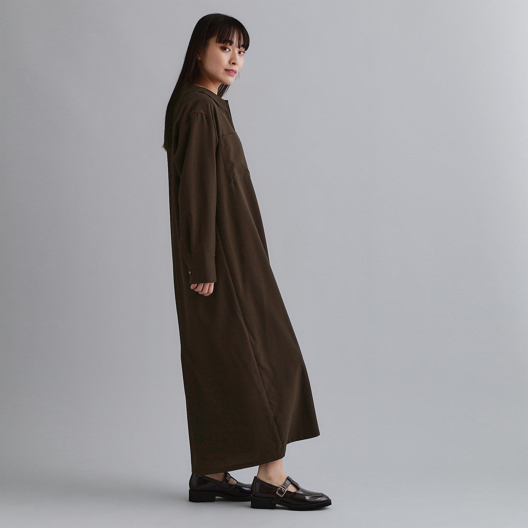 OPAQUE.CLIP「【es】ダブルポケットロングシャツワンピース【洗濯機OK】」|ワンピース|