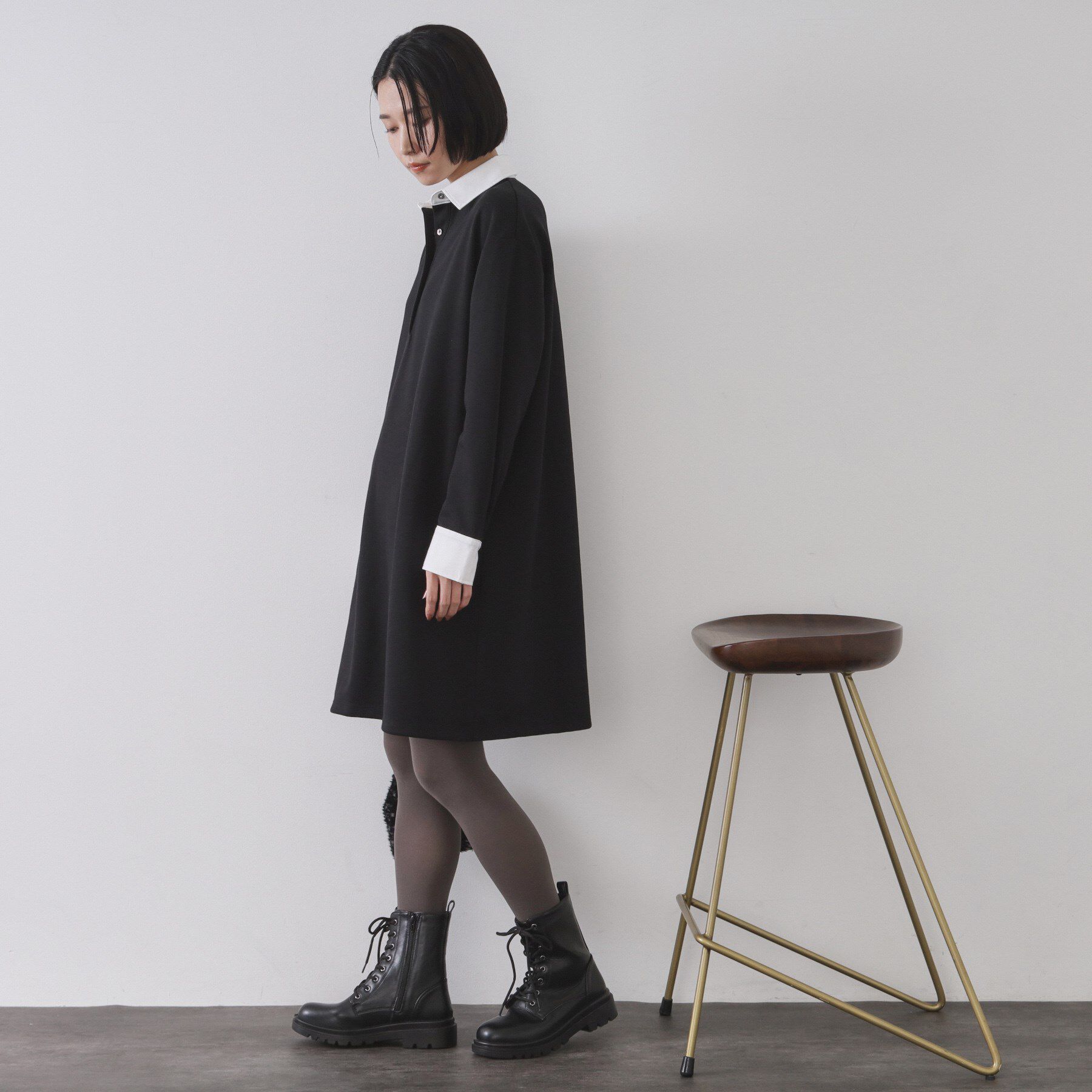 OPAQUE.CLIP「ポロ衿配色ミニワンピース【洗濯機OK】」|ワンピース|