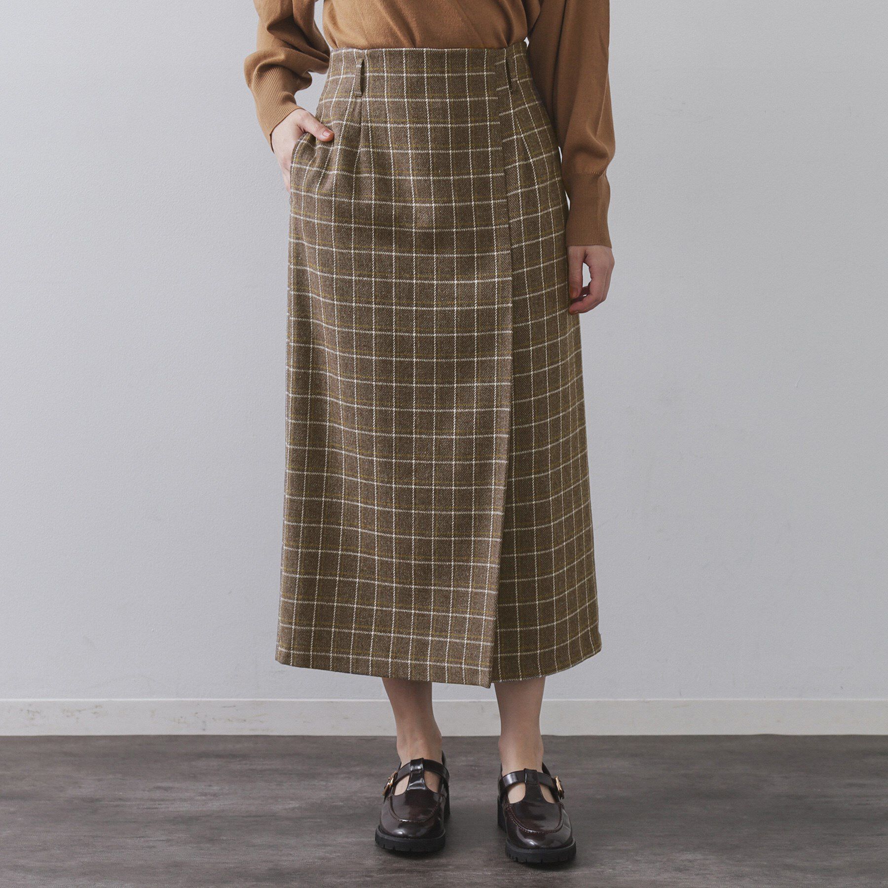 OPAQUE.CLIP「チェックツイード ラップ風ナロースカート【洗濯機OK】」|スカート|