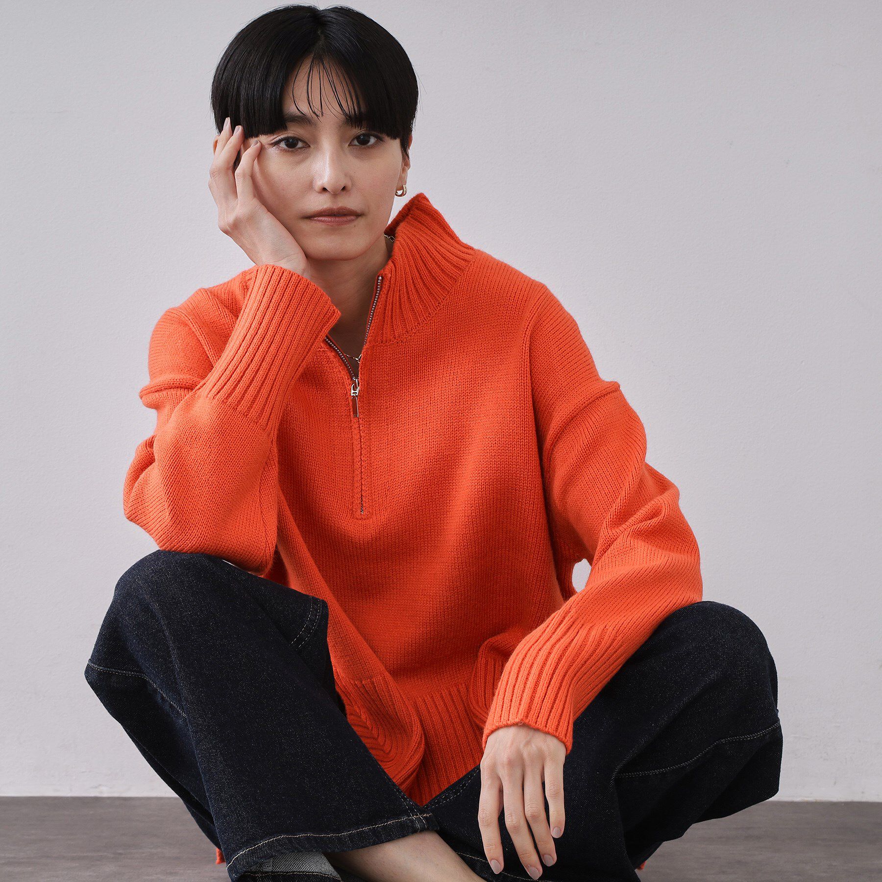 OPAQUE.CLIP「ハーフジップミドルゲージニット【洗濯機OK】」|ニット・セーター|オレンジ(867)