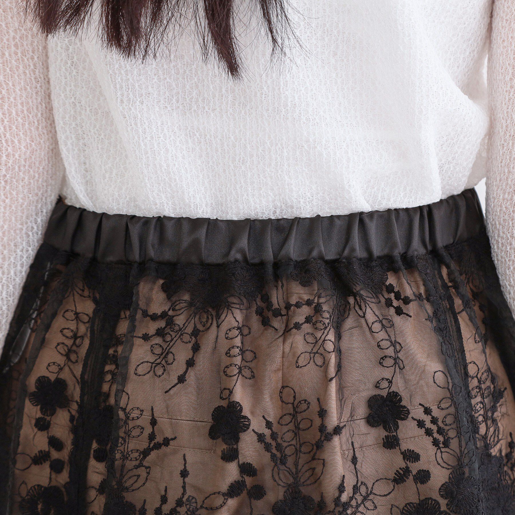 OPAQUE.CLIP「シアーレース刺繍レイヤードスカート【洗濯機OK】」|スカート|