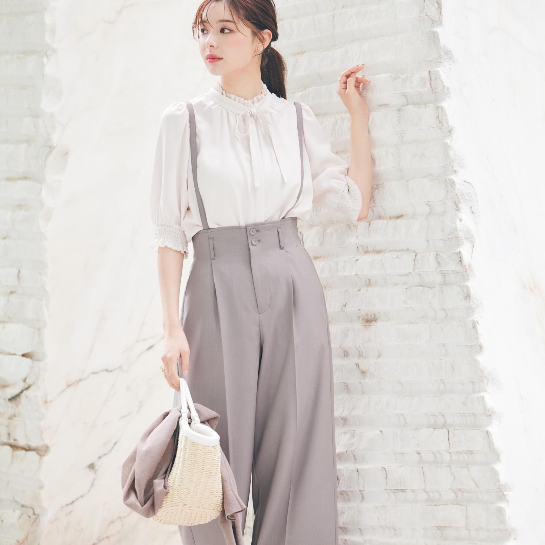 Couture broach「【美脚効果・通勤】リネンライク サス付きパンツ」|その他|