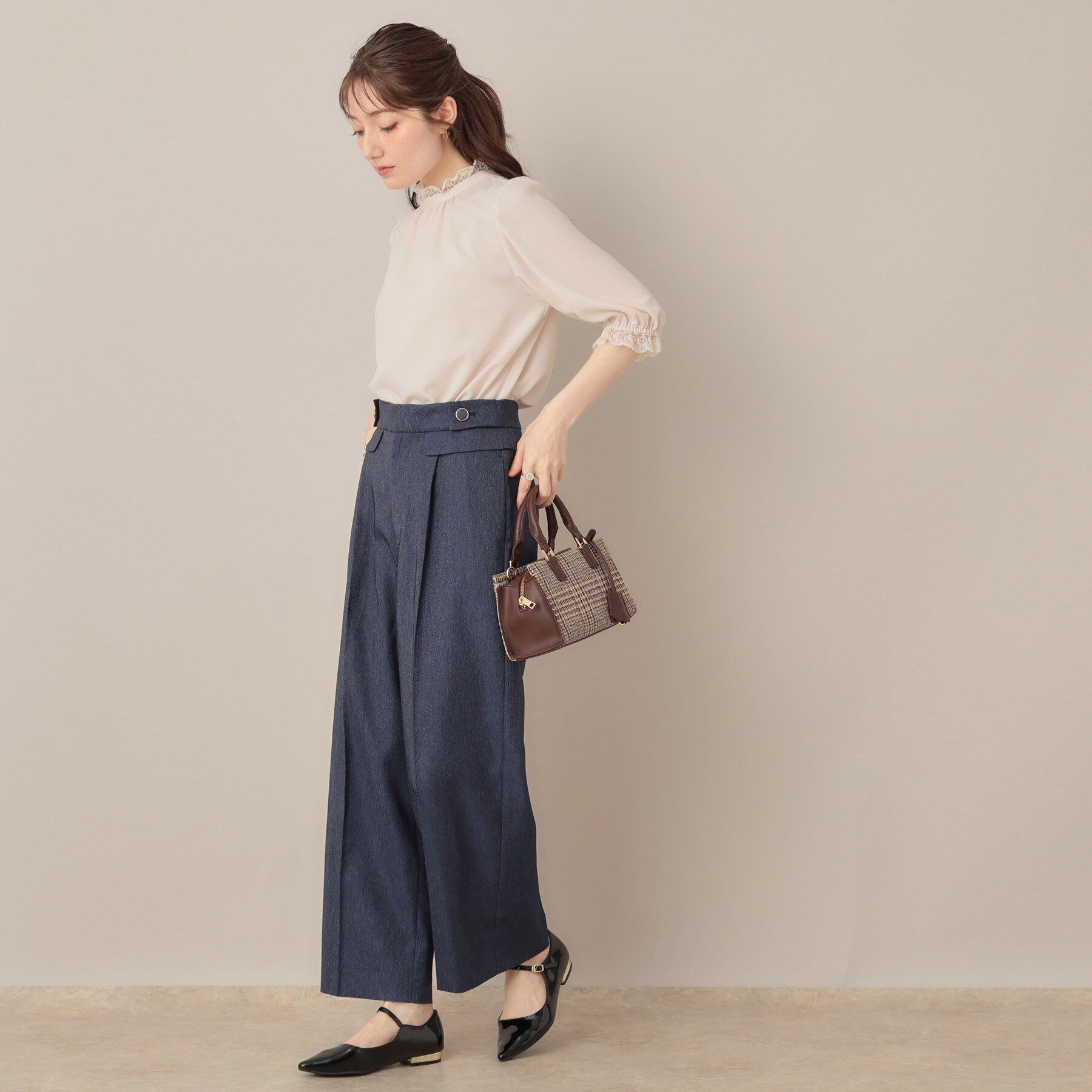 Couture broach「【マシンウォッシャブル・スッキリ見え】デニムライク釦デザインパンツ」|その他|