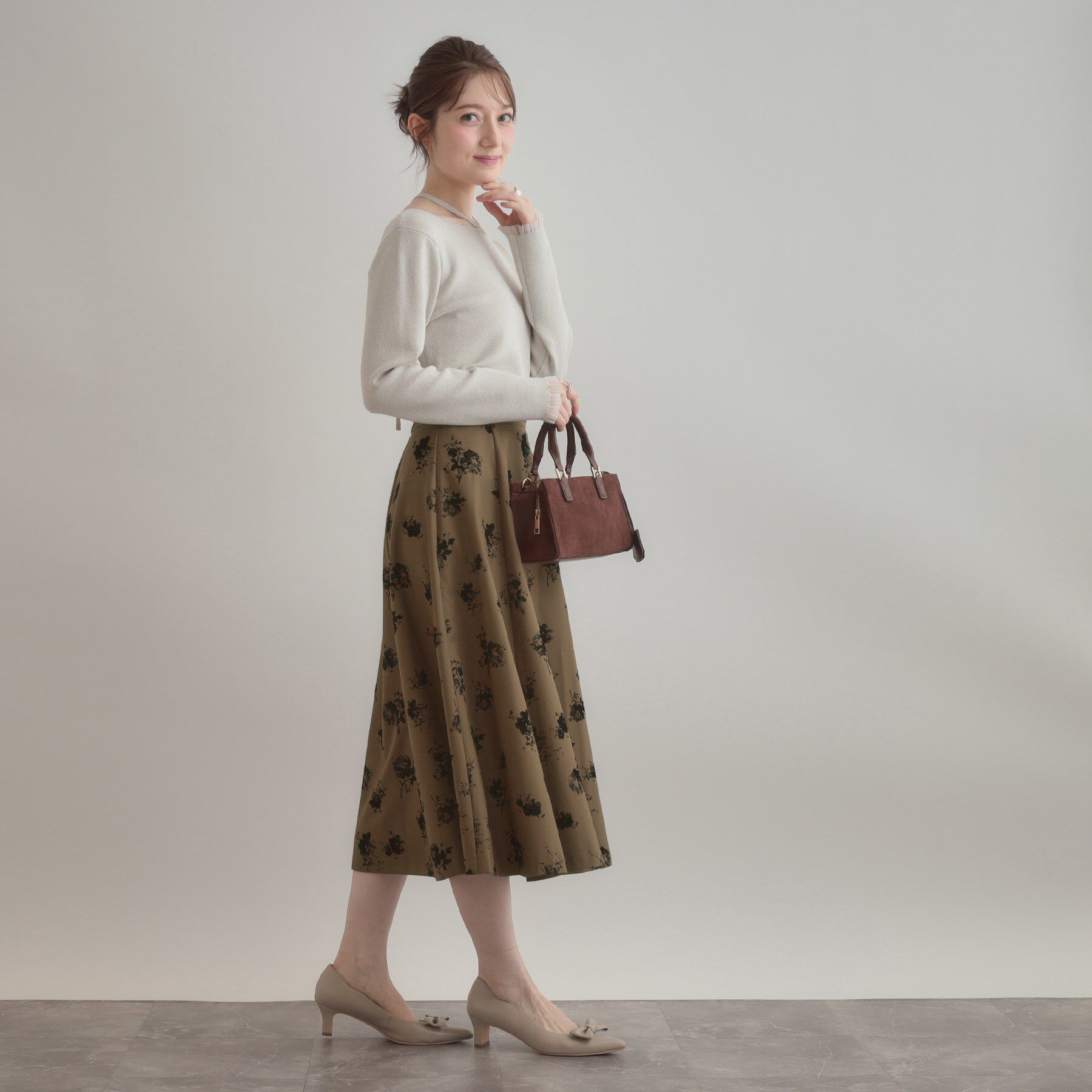 Couture broach「【美シルエット・通勤】フロッキーフラワープリントスカート」|スカート|