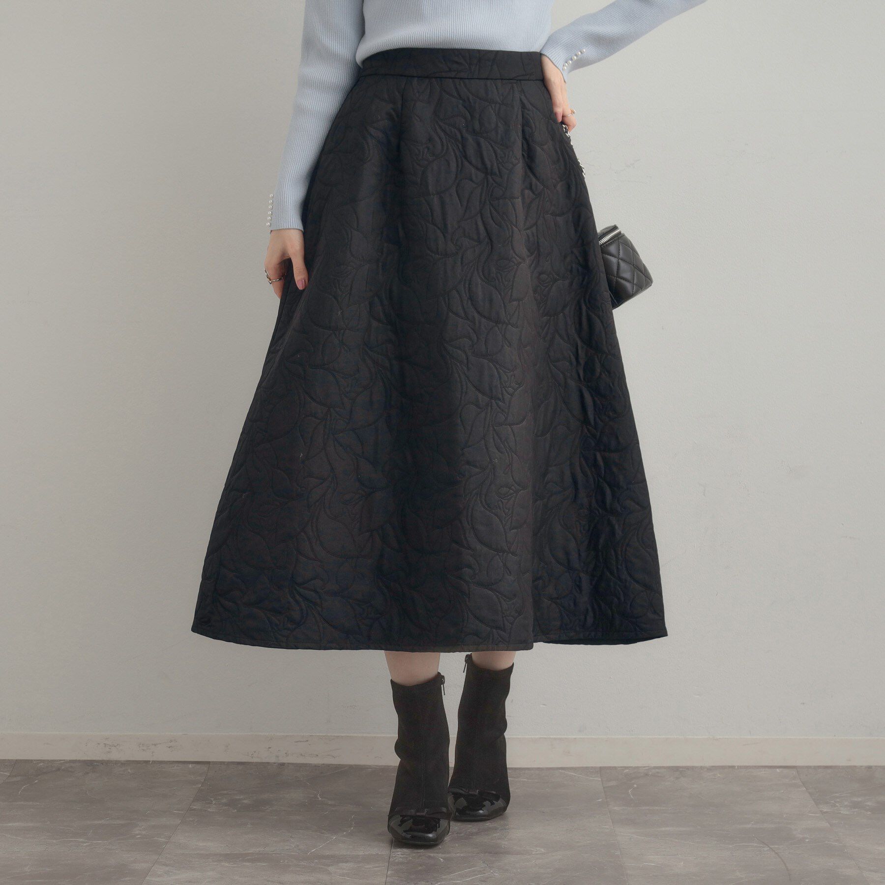 Couture broach「【洗える】リーフジャカード フレアスカート」|スカート|ブラック(019)