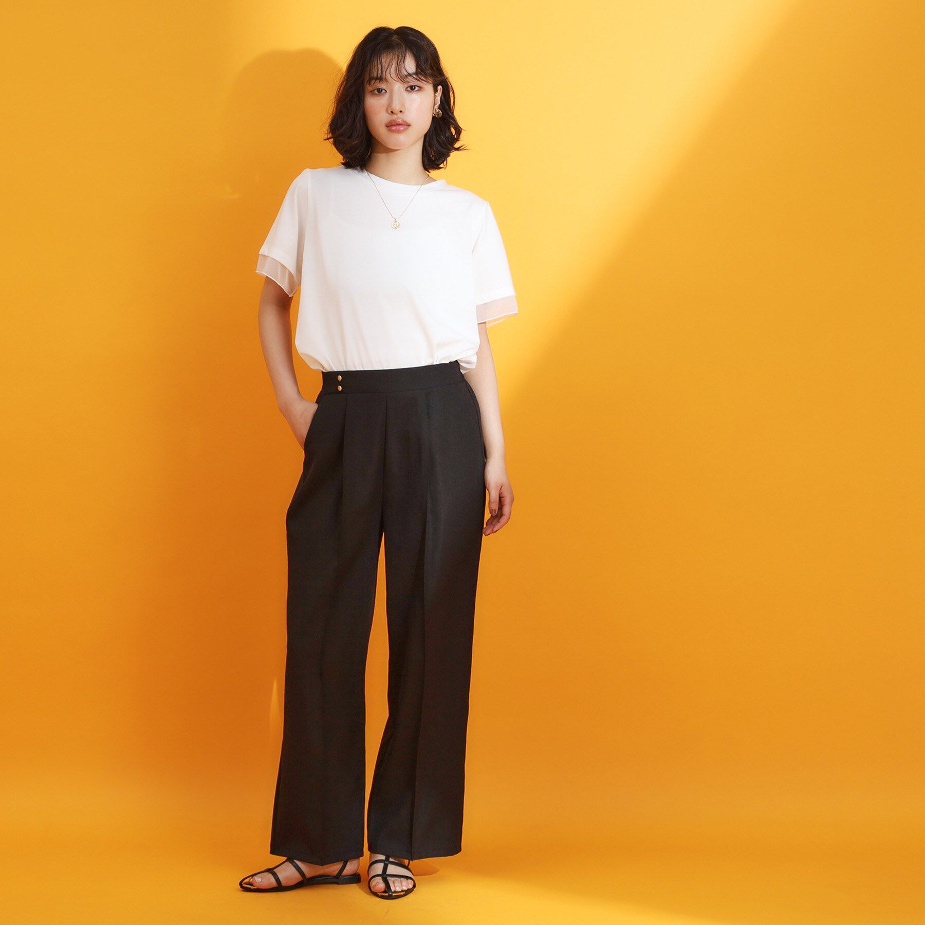 THE SHOP TK「麻調ピンタックワイドパンツ【洗濯機OK】」|その他|