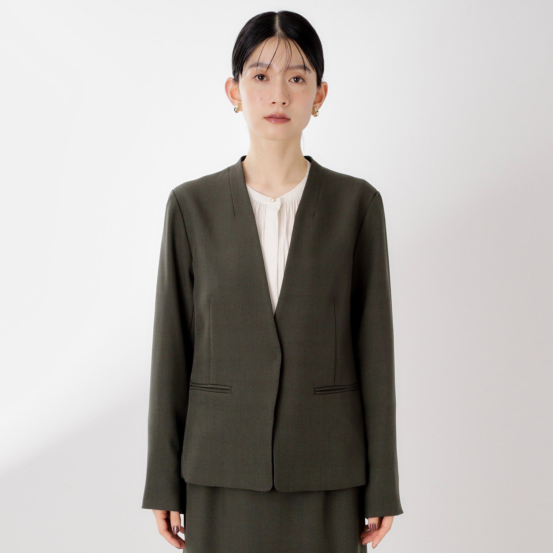 THE SHOP TK「ビジネスノーカラージャケット【セットアップ可/洗える】/CAVIANシリーズ」|ノーカラージャケット|