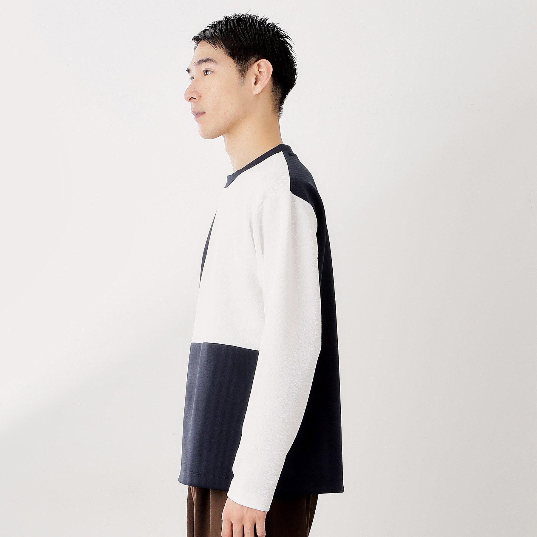 THE SHOP TK「【一枚で着映える】パターンブロッキング長袖Tシャツ 洗濯機OK」|Tシャツ・カットソー|