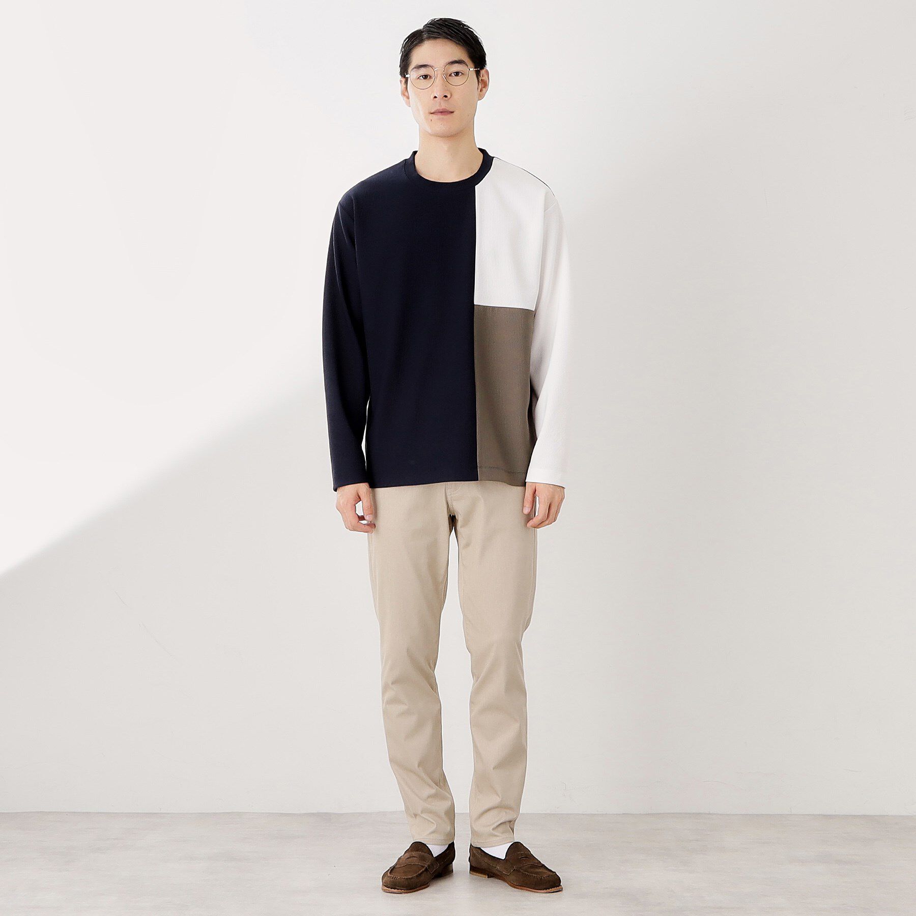 THE SHOP TK「【一枚で着映える】パネルブロッキング長袖Tシャツ 【洗濯機OK】」|Tシャツ・カットソー|