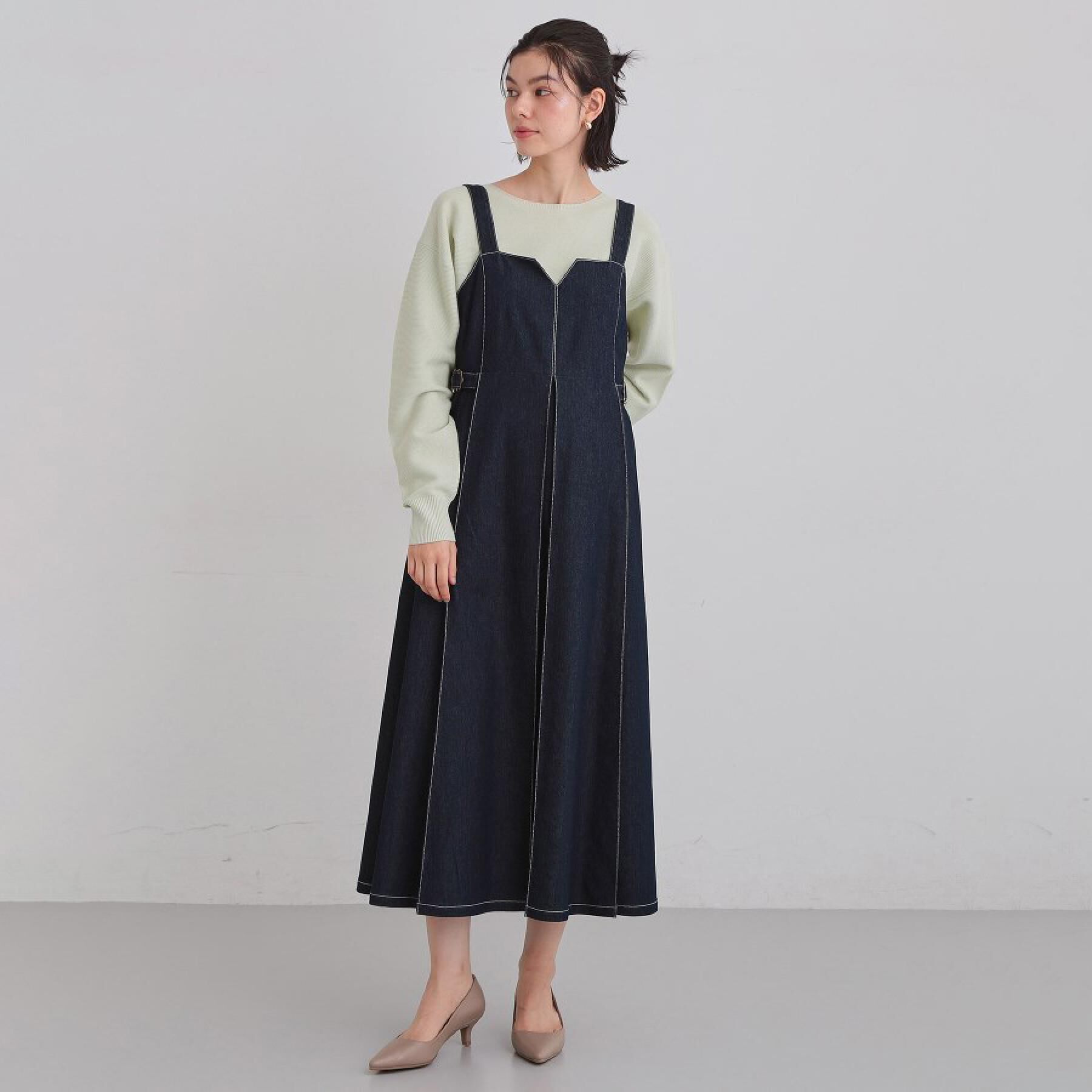 THE SHOP TK「デニムステッチジャンスカ」|ワンピース|ネイビー(094)