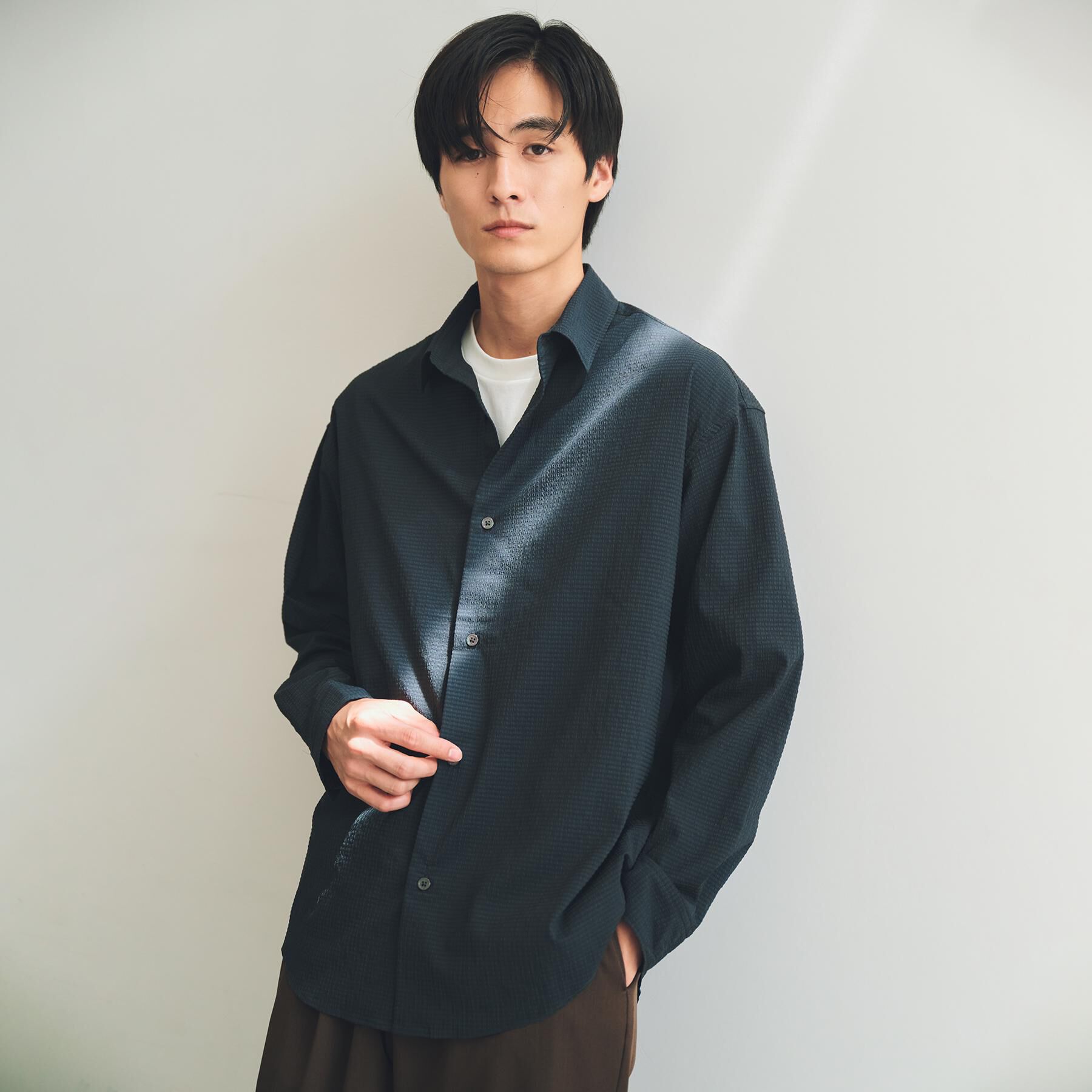 THE SHOP TK「シアサッカー長袖シャツ　【軽量/吸水速乾／イージーケア／洗濯機OK】」|シャツ・ブラウス|