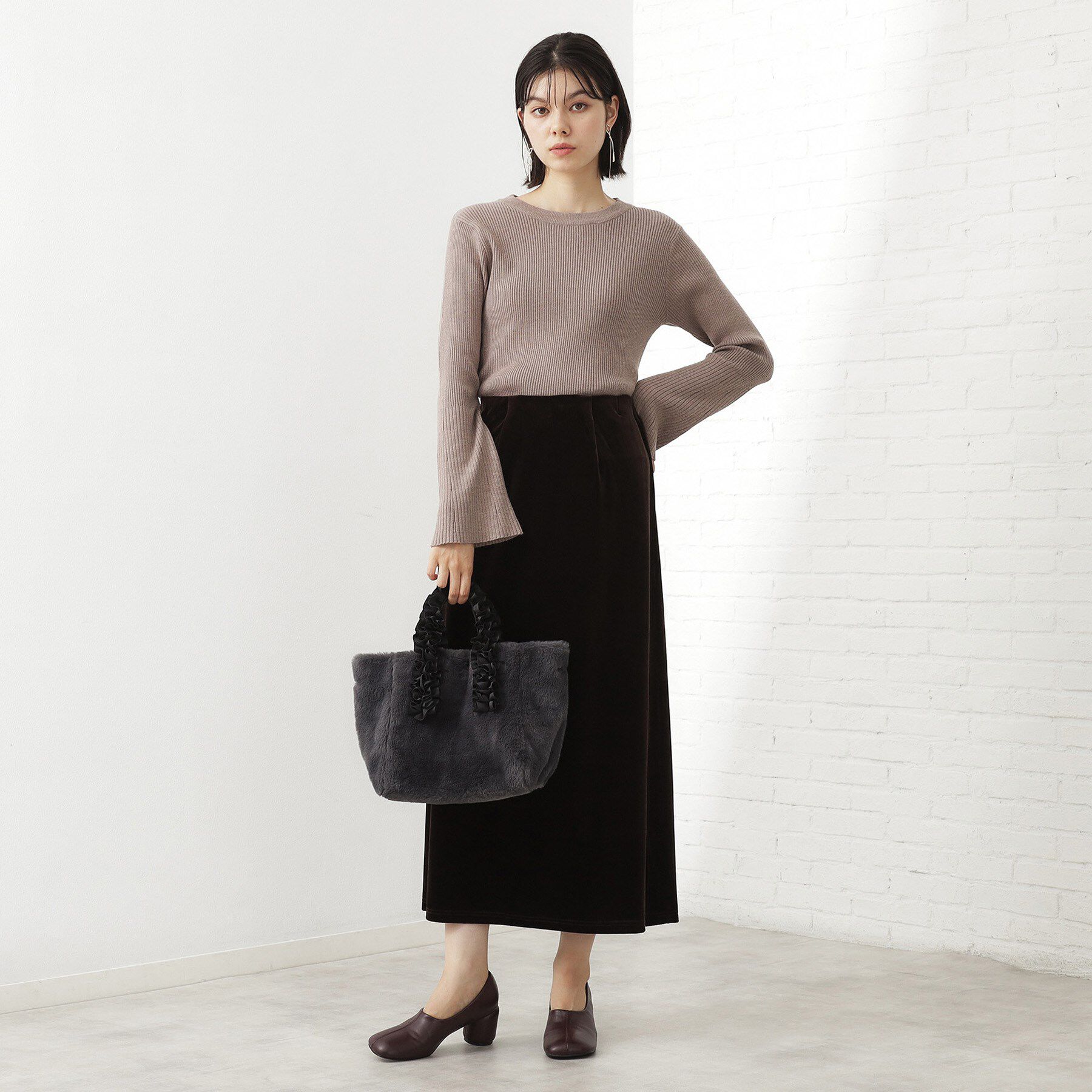 THE SHOP TK「フリルハンドルフェイクファーバッグ」|トートバッグ|