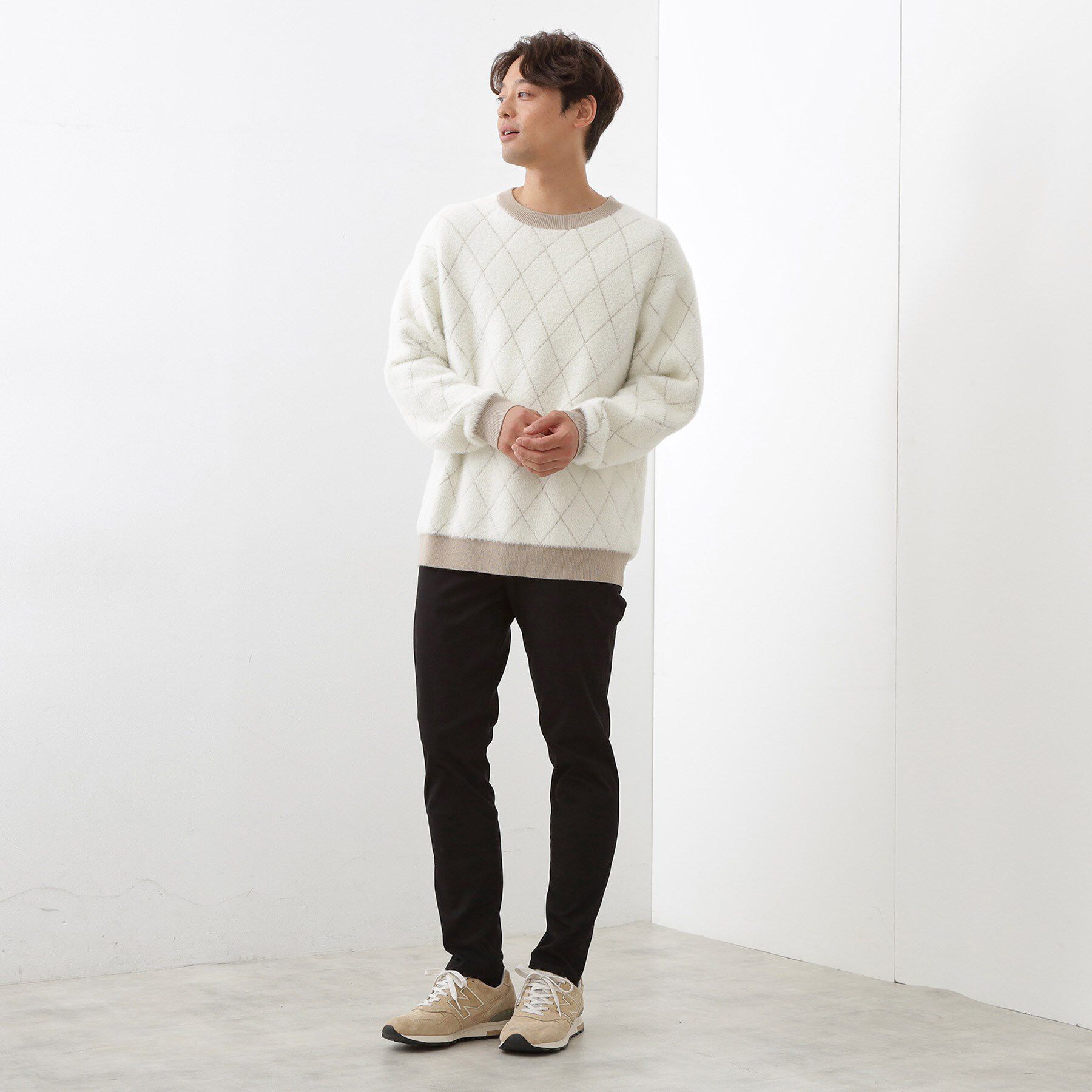 THE SHOP TK「【ふんわり心地いい肌触り】　ダイヤ柄シャギーニット」|ニット・セーター|