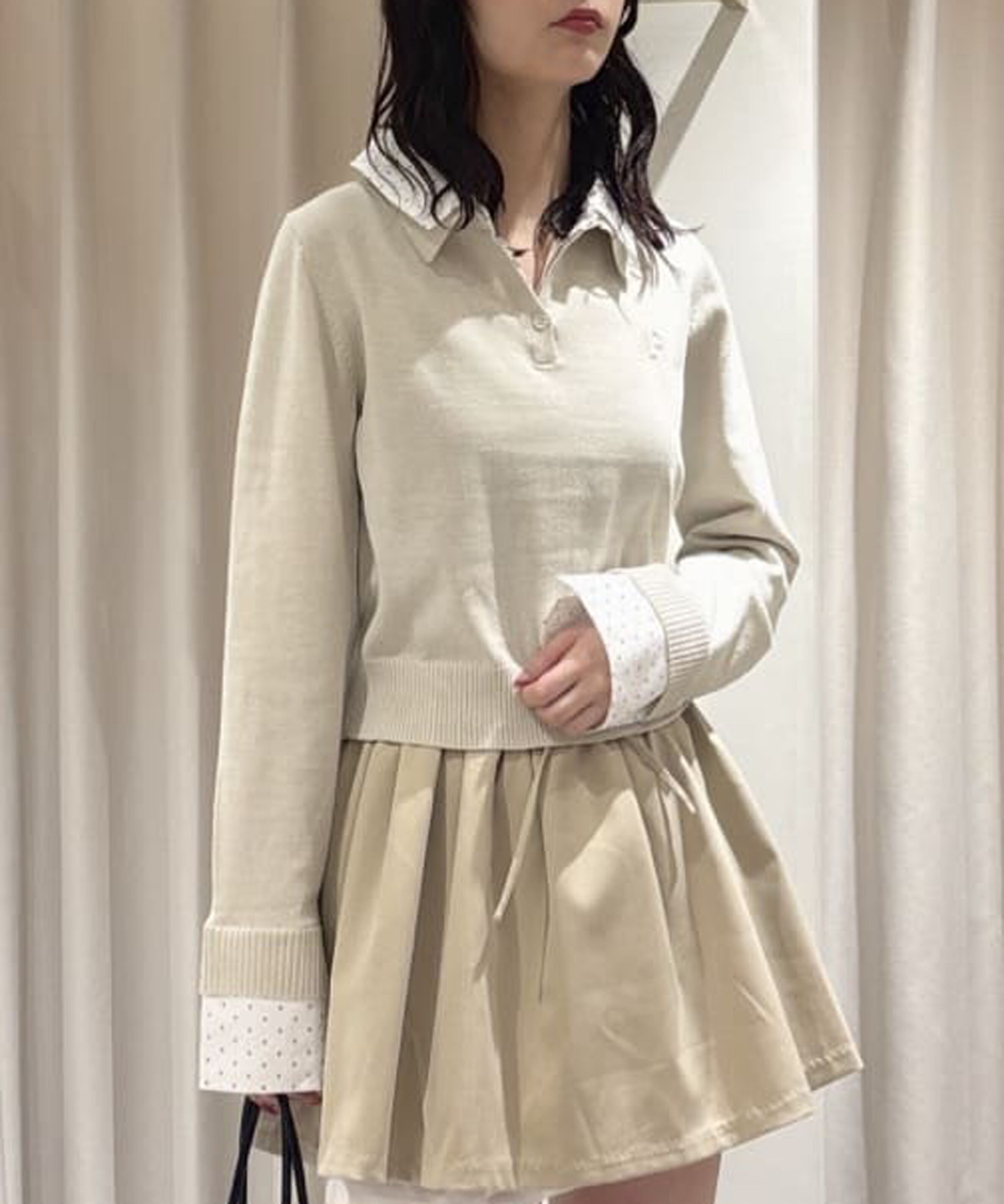  「衿付きレイヤード風ポロニット」|ニット・セーター|