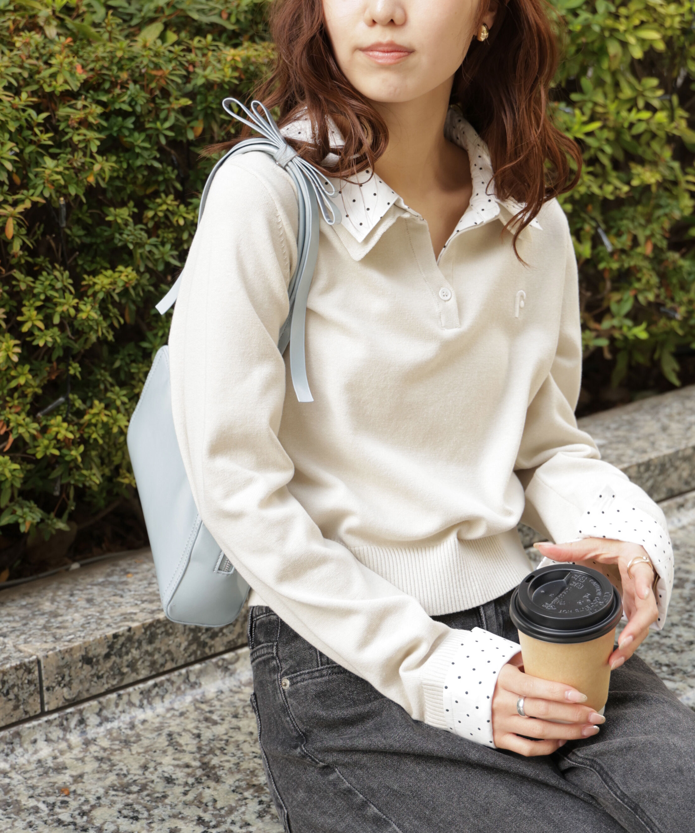  「衿付きレイヤード風ポロニット」|ニット・セーター|