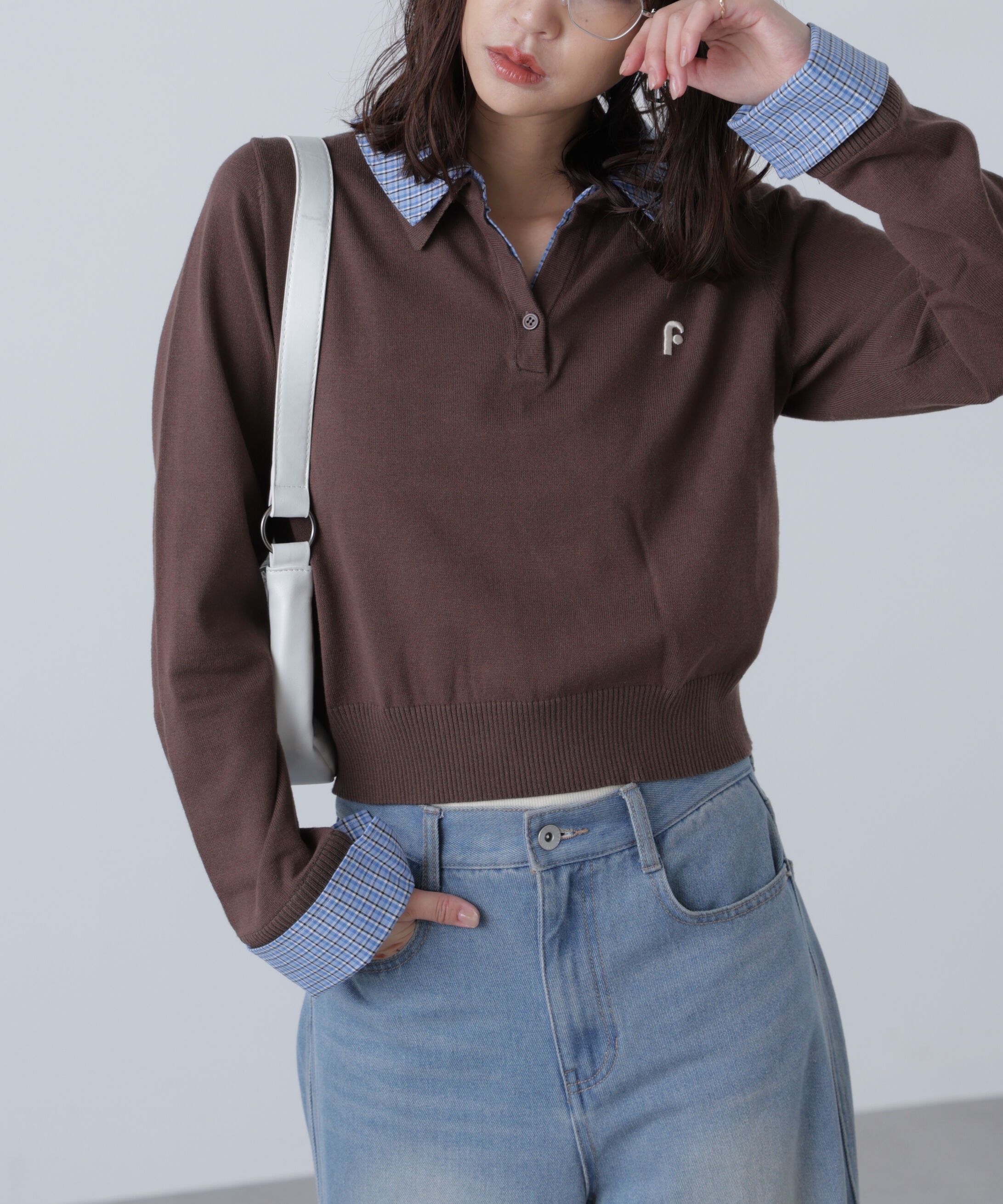  「衿付きレイヤード風ポロニット」|ニット・セーター|