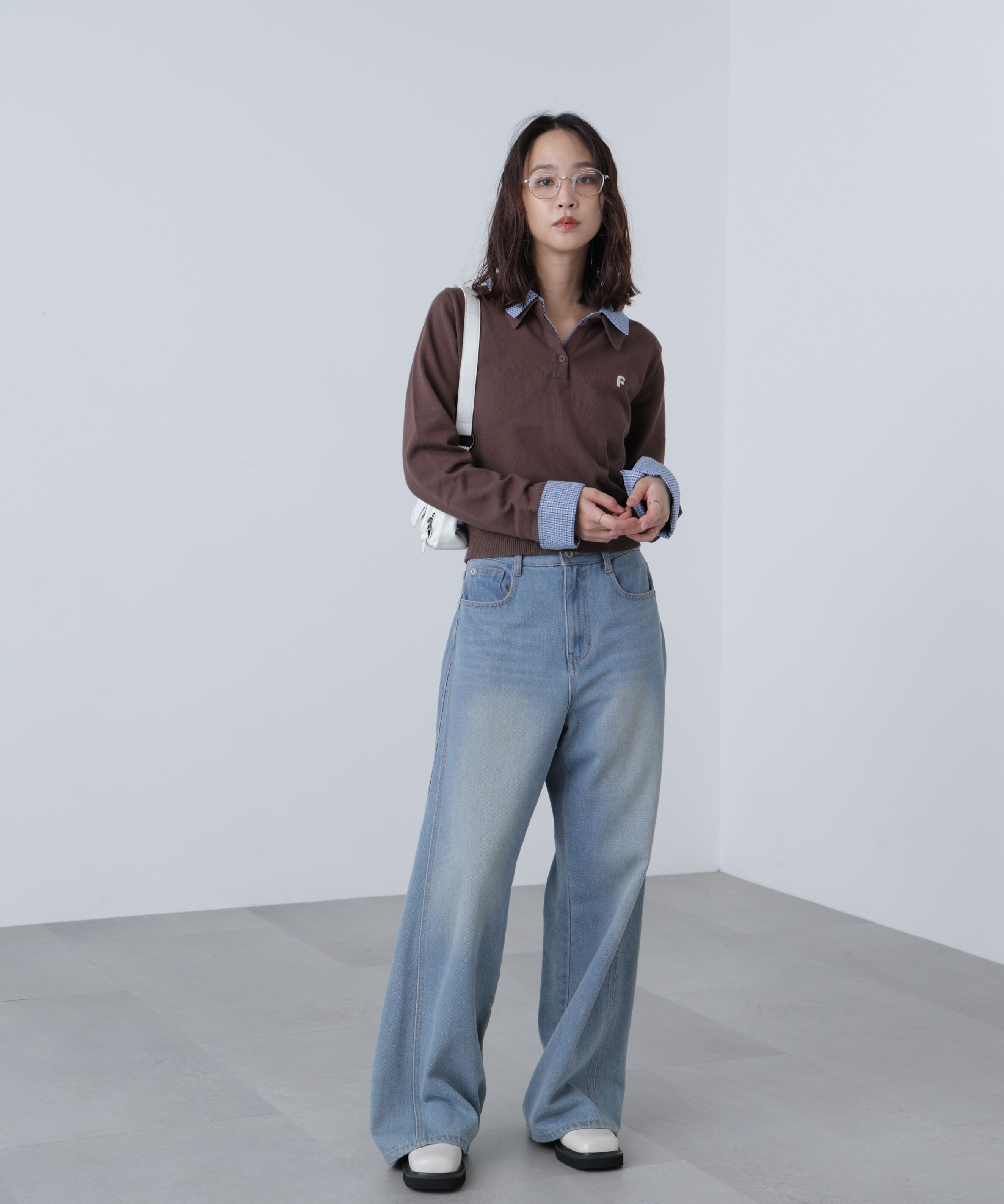  「衿付きレイヤード風ポロニット」|ニット・セーター|