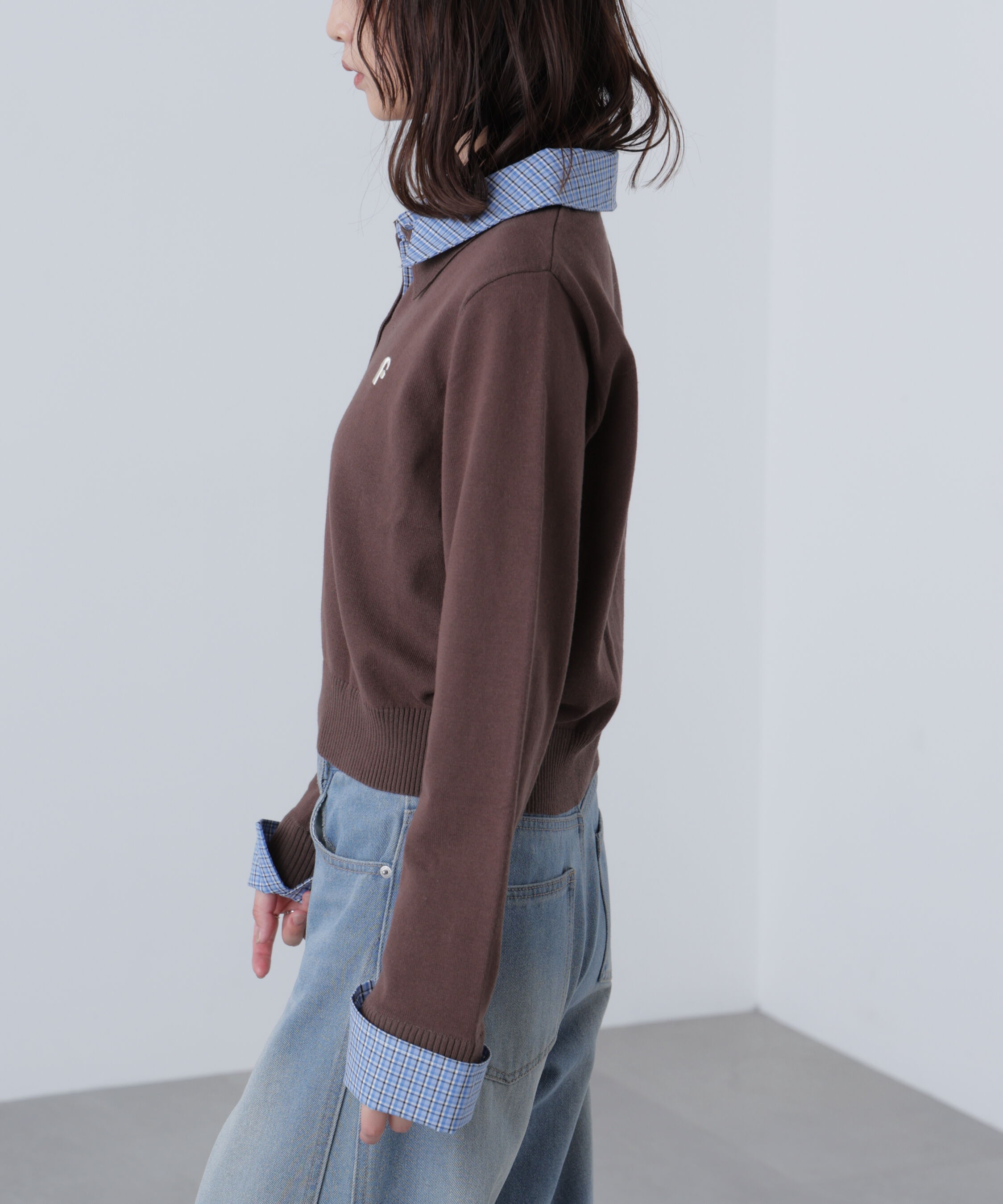  「衿付きレイヤード風ポロニット」|ニット・セーター|