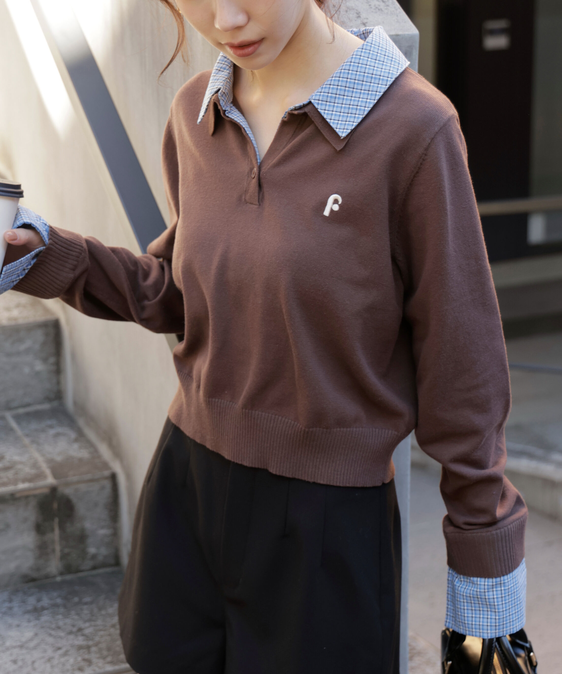  「衿付きレイヤード風ポロニット」|ニット・セーター|