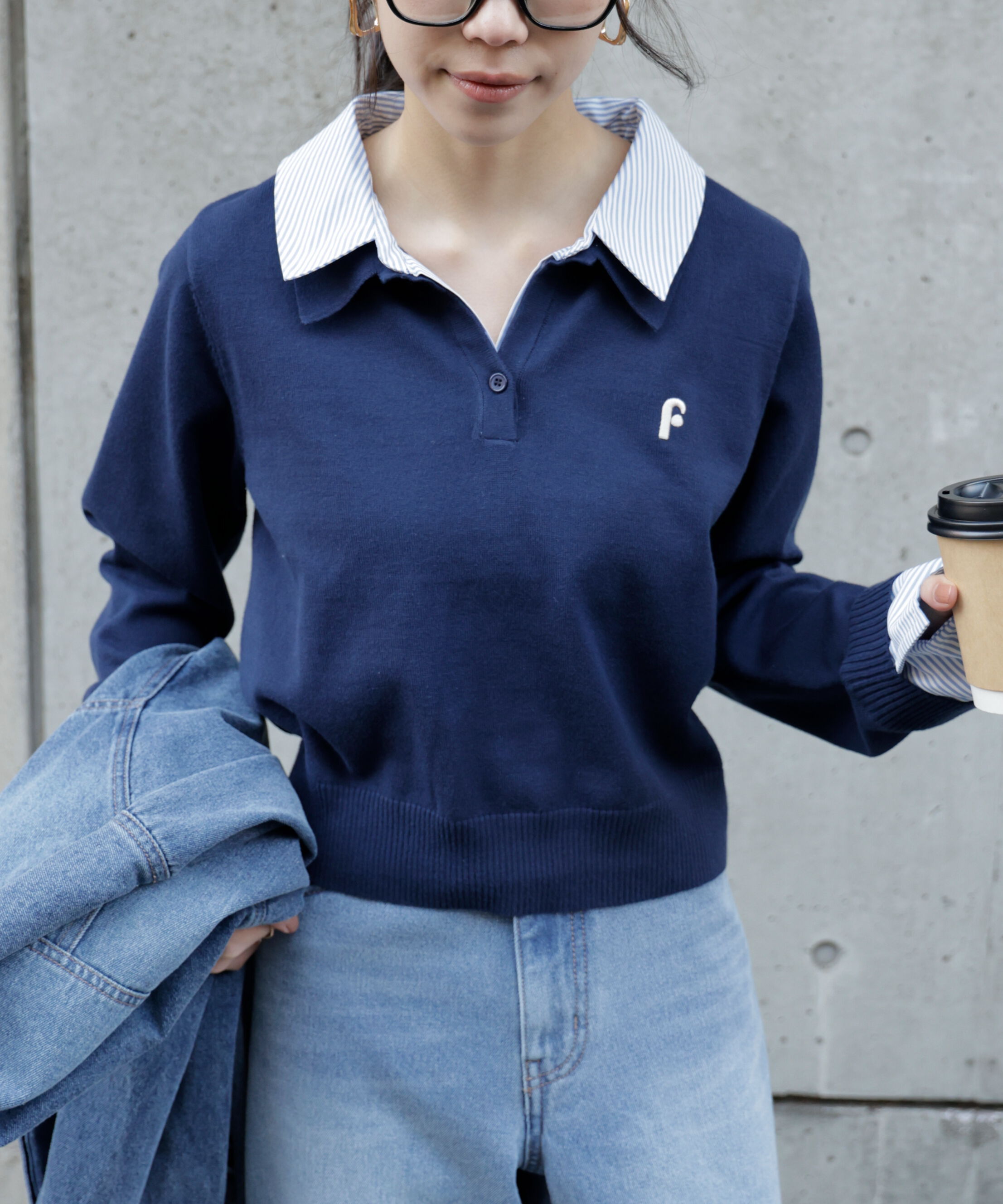  「衿付きレイヤード風ポロニット」|ニット・セーター|