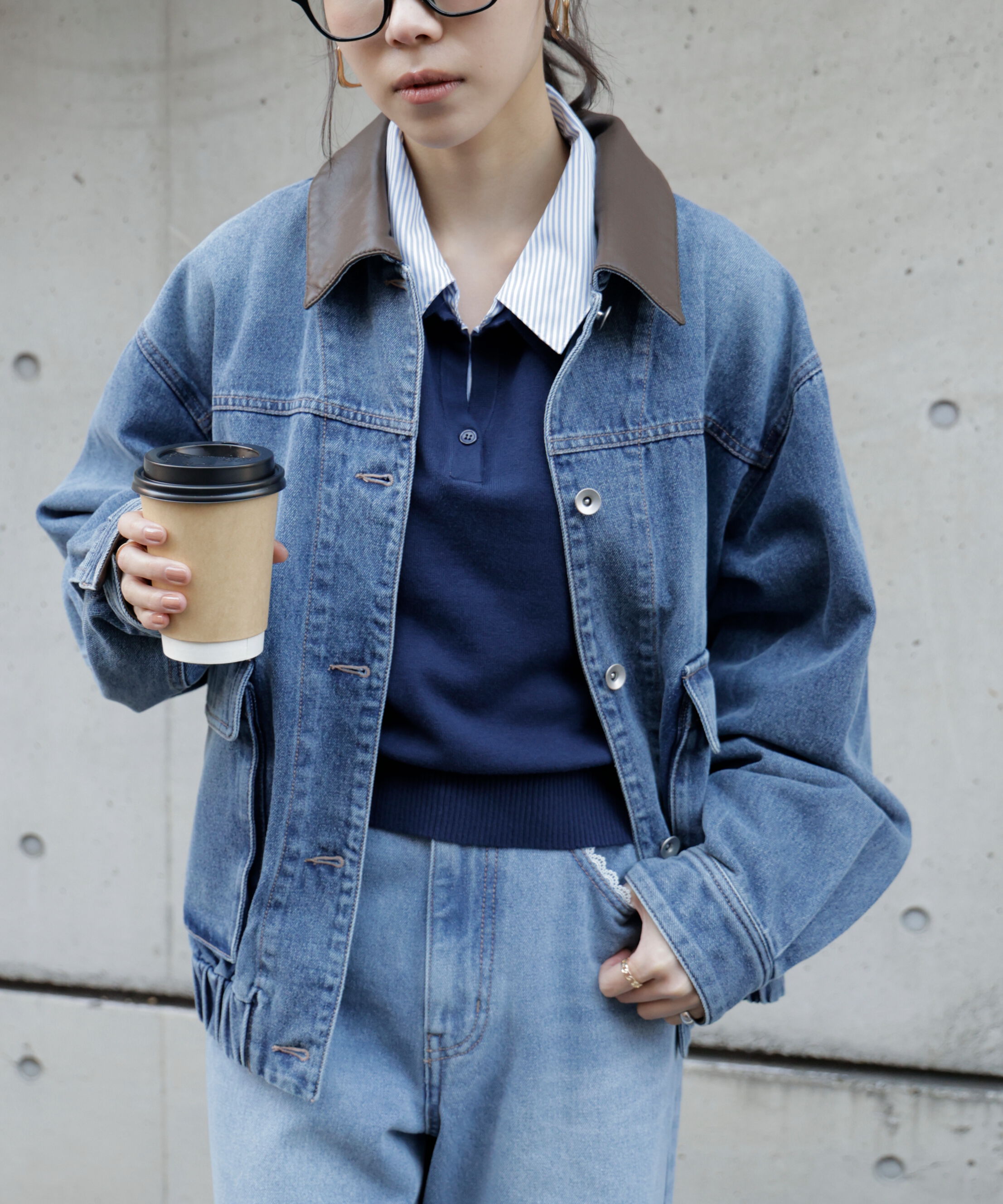  「衿付きレイヤード風ポロニット」|ニット・セーター|