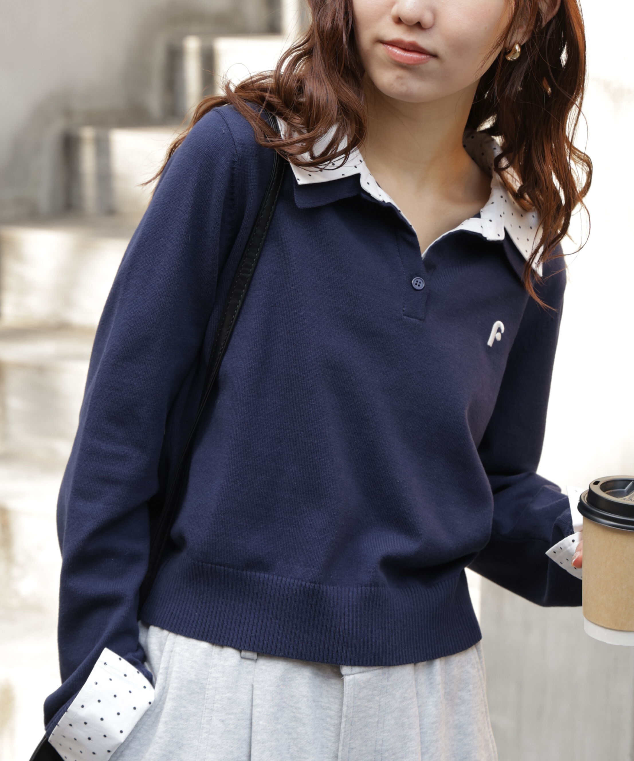  「衿付きレイヤード風ポロニット」|ニット・セーター|