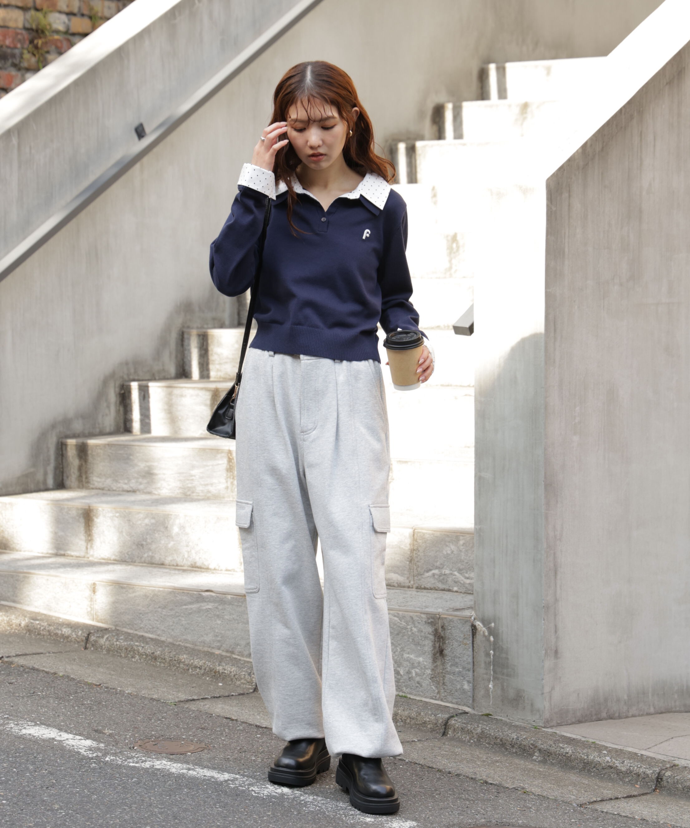  「衿付きレイヤード風ポロニット」|ニット・セーター|