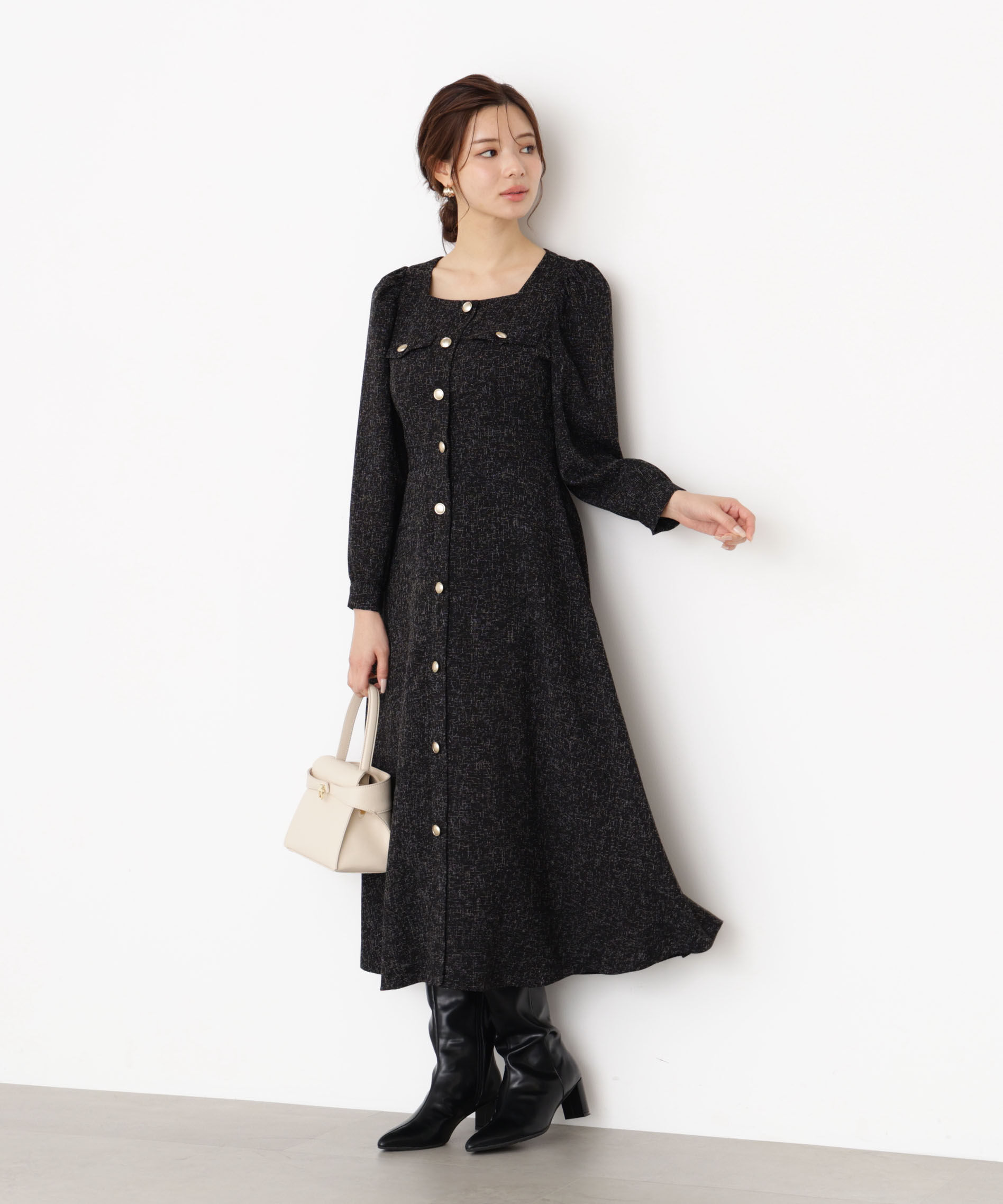 PROPORTION BODY DRESSING「フロント釦ツイードワンピース 25AW」|ワンピース|