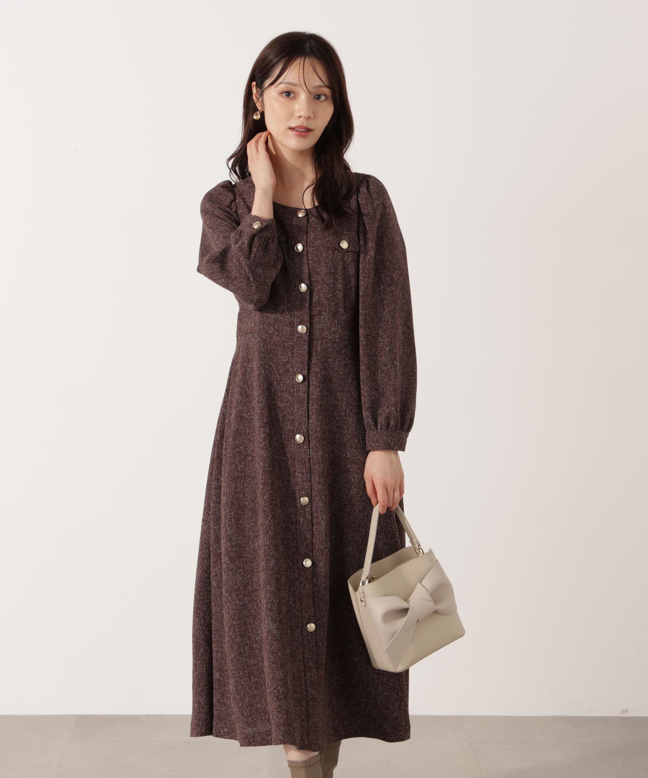 PROPORTION BODY DRESSING「フロント釦ツイードワンピース 25AW」|ワンピース|