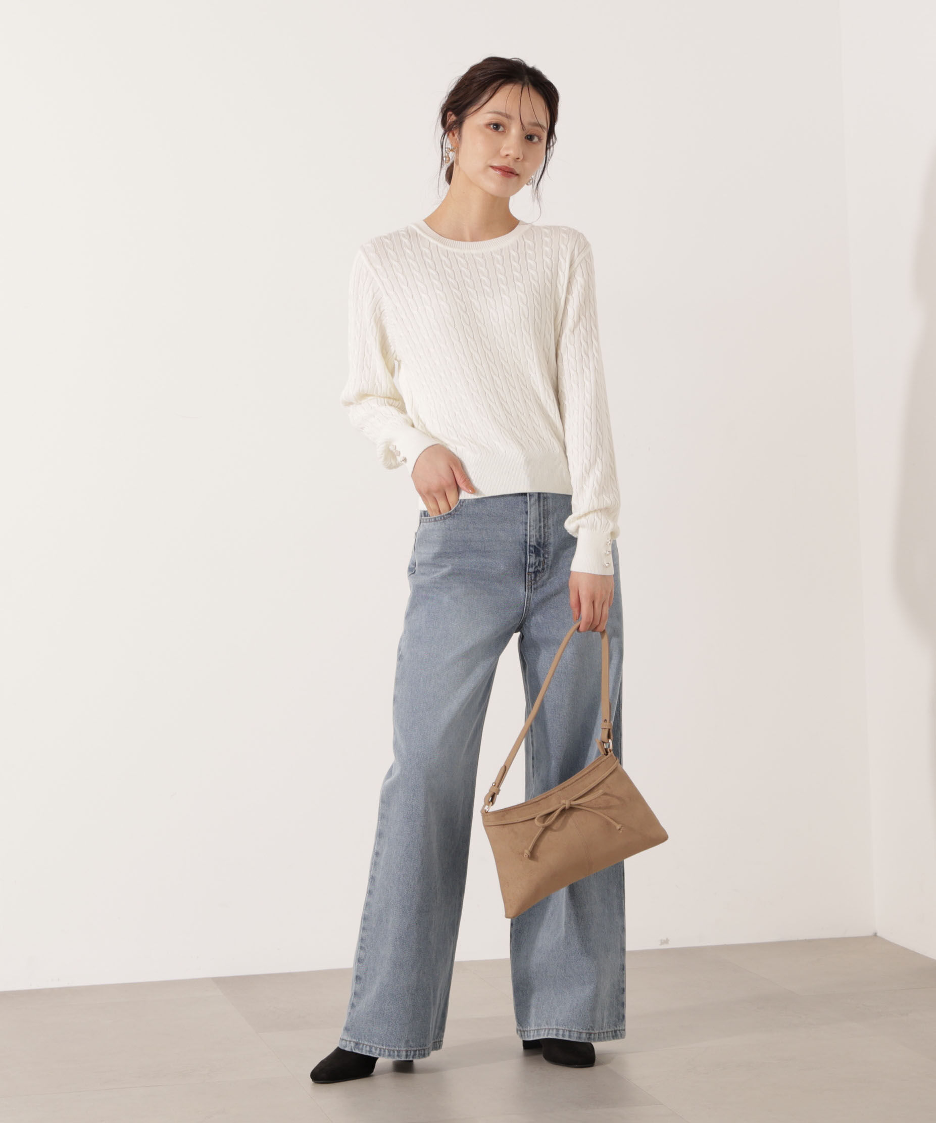 PROPORTION BODY DRESSING「＜ハンドウォッシャブル＞袖釦ミニケーブルニット」|ニット・セーター|