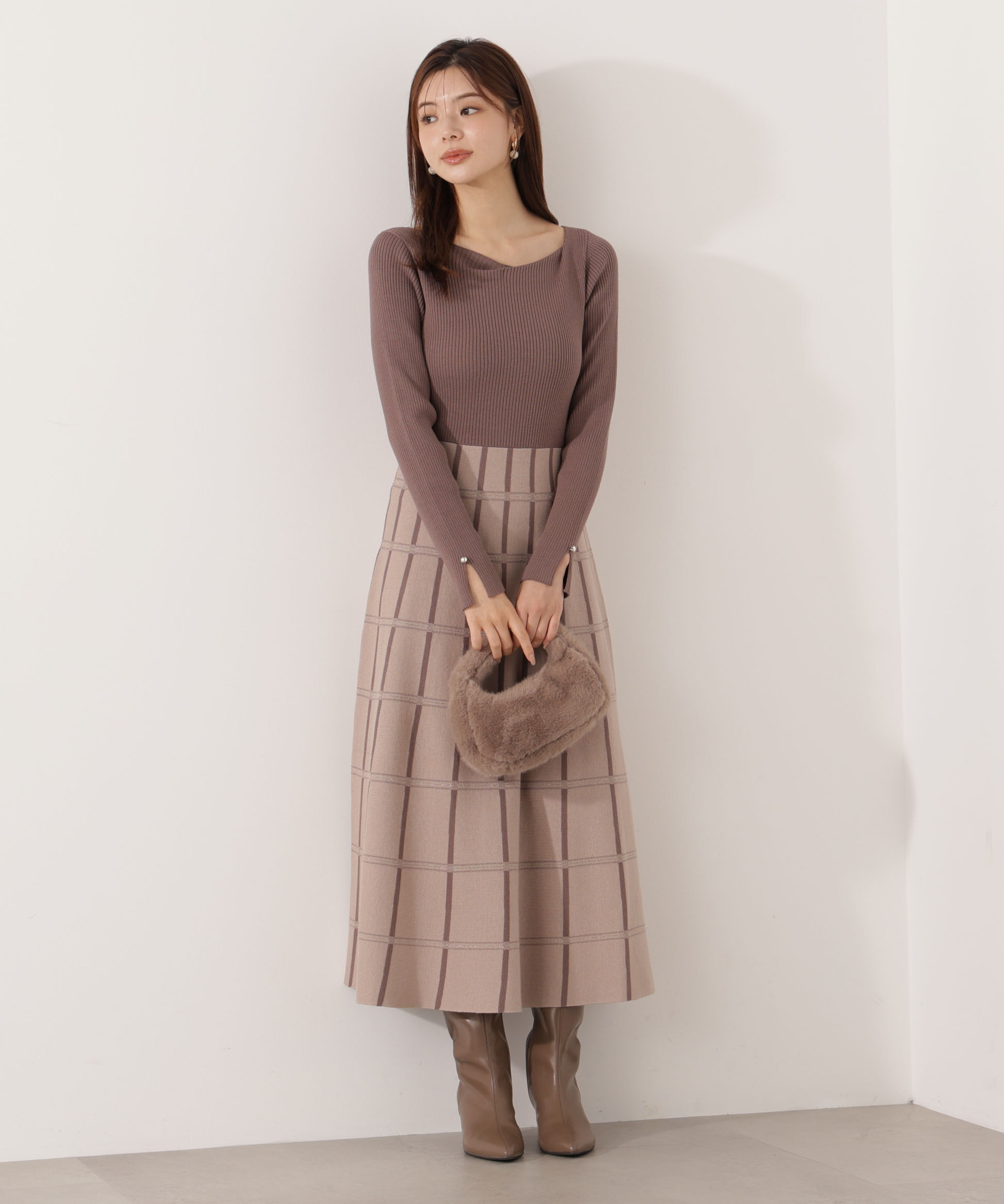 PROPORTION BODY DRESSING「チェック柄ジャガードニットワンピース 25AW」|ワンピース|