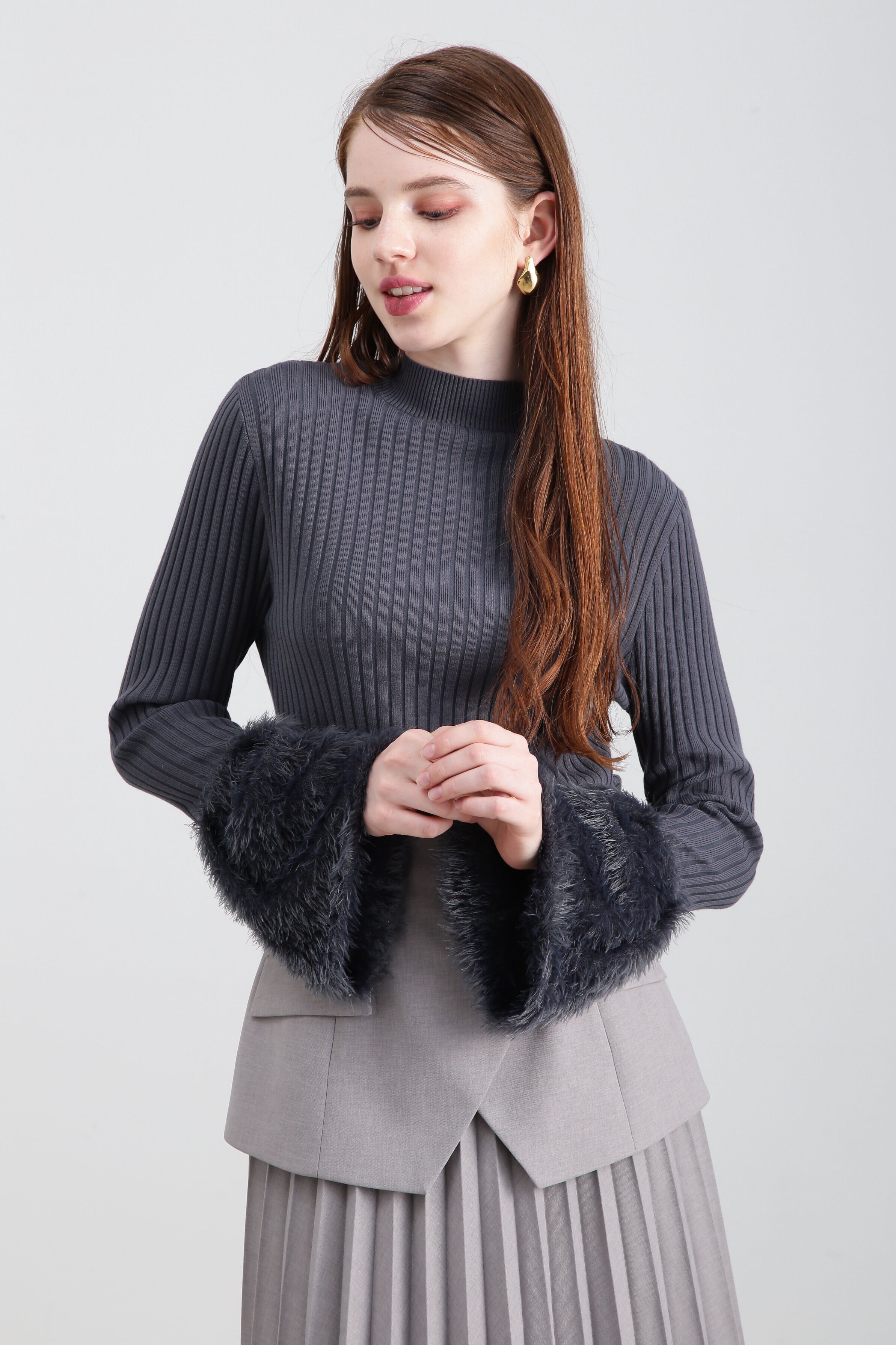  「◆フェザーコンビニットトップス」|ニット・セーター|グレー