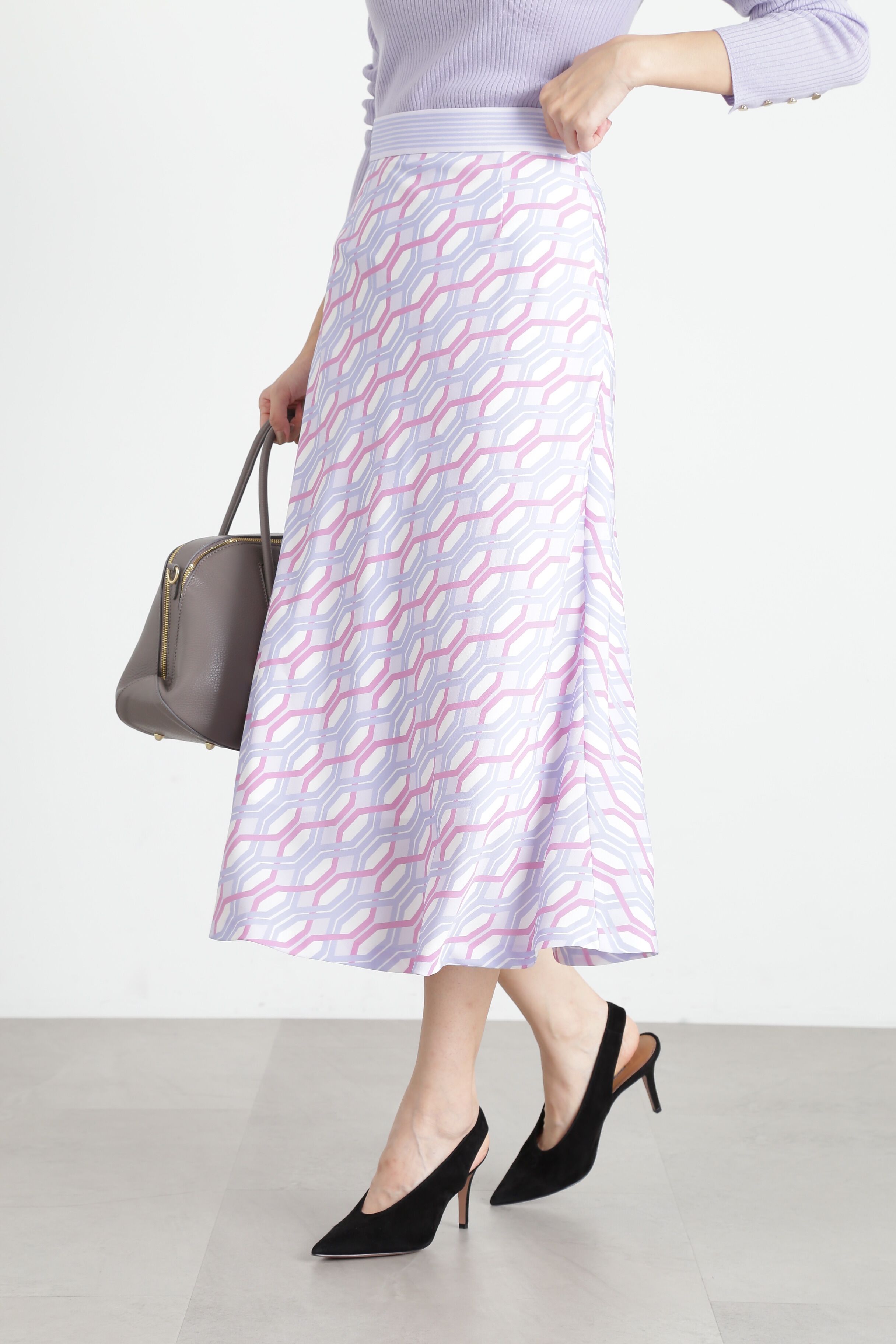  「ジオメトリックラインプリントスカート」|スカート|ラベンダー1