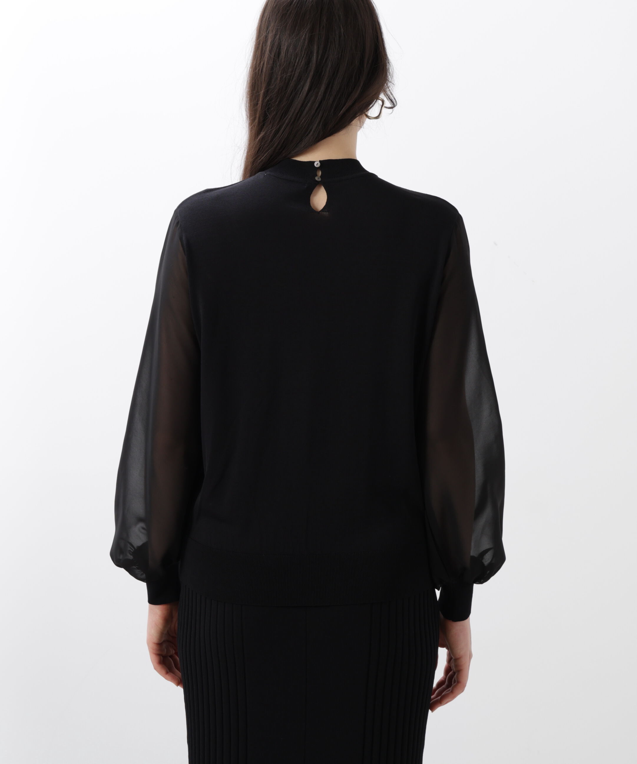  「◆ギャザーネックシフォンコンビニット」|ニット・セーター|