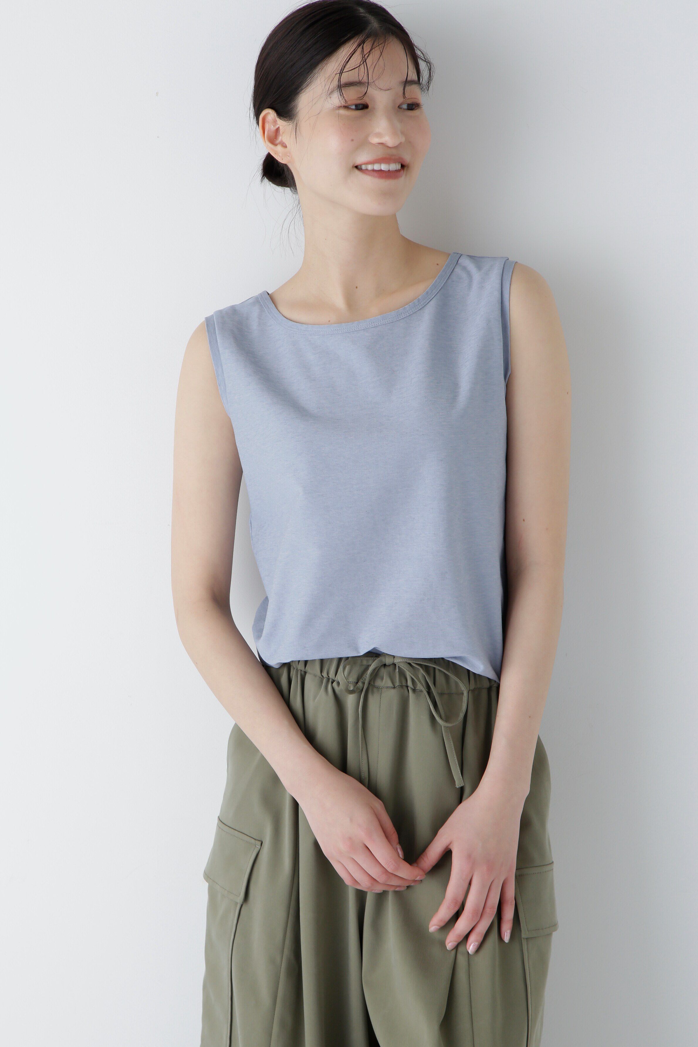  「◆麻混タンクトップ」|Tシャツ・カットソー|ブルー