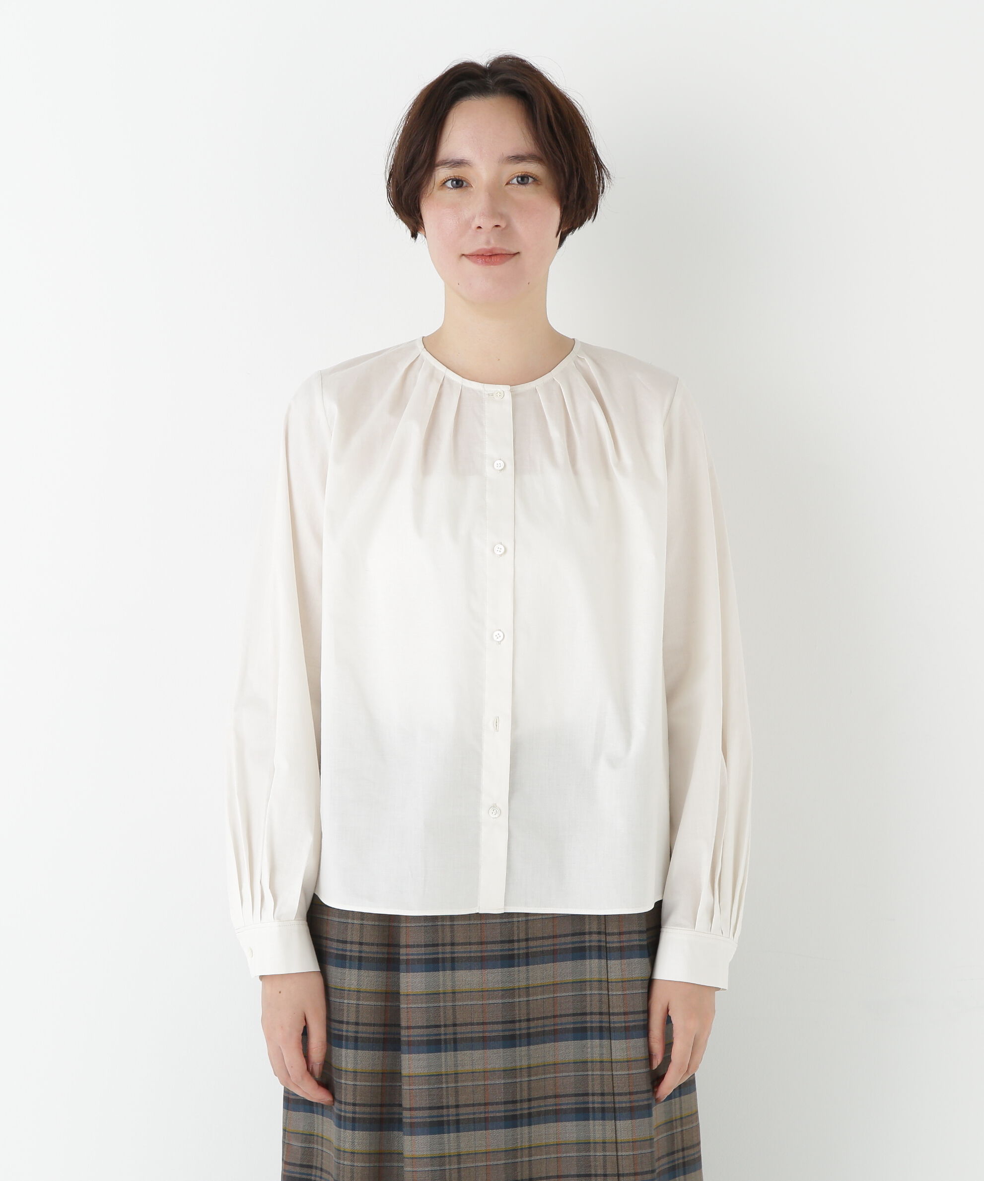  「◆ノーカラータックブラウス」|シャツ・ブラウス|