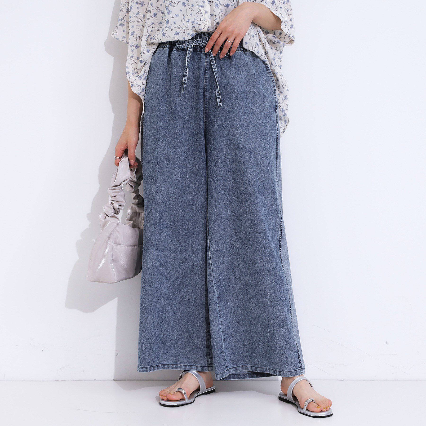 SHOO･LA･RUE「【S-LL】サイドラインがアクセント イージーデニムパンツ」|デニム|