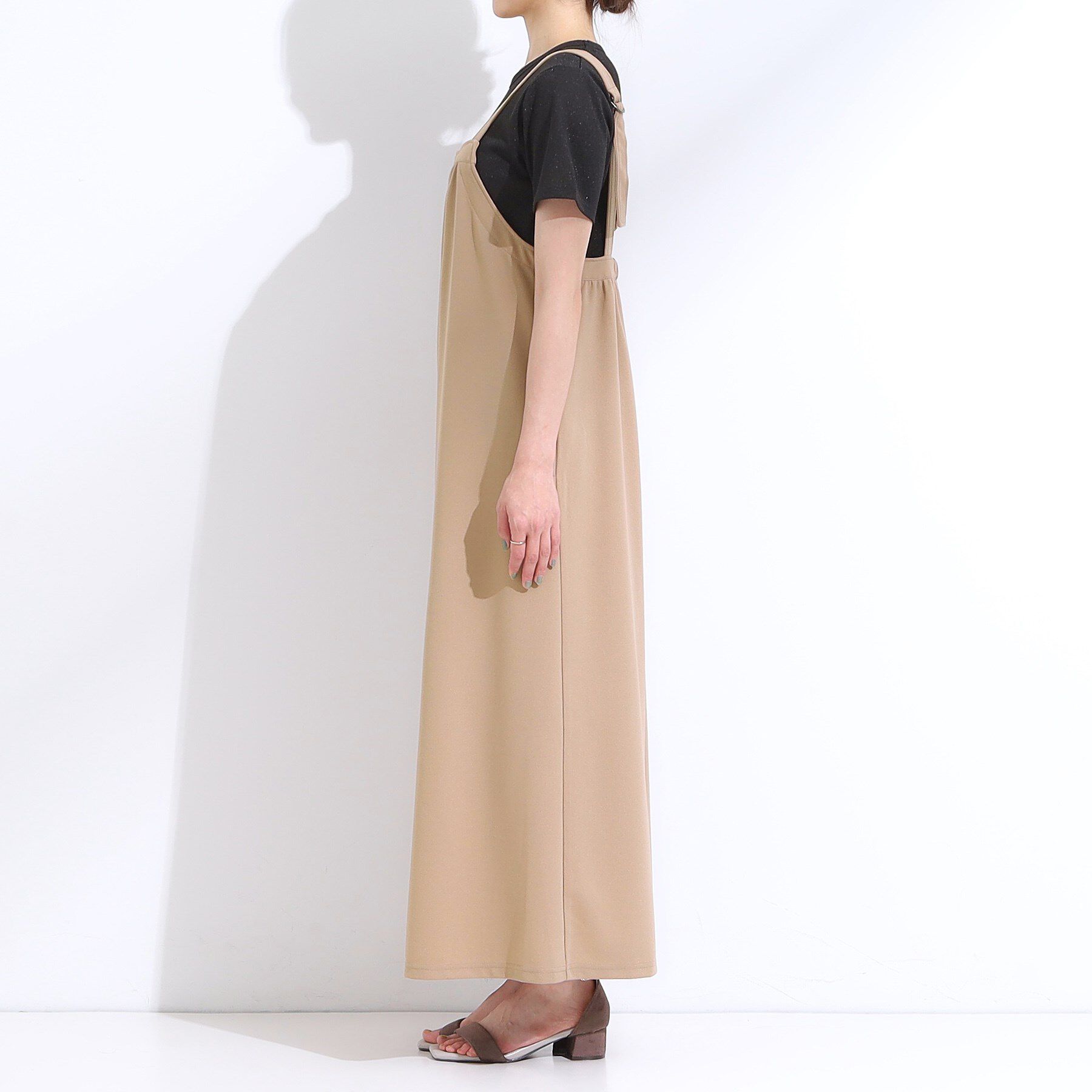 SHOO･LA･RUE「【洗える/S-LL】裏がサラサラ やわらか ギャザーサロペット」|オールインワン|