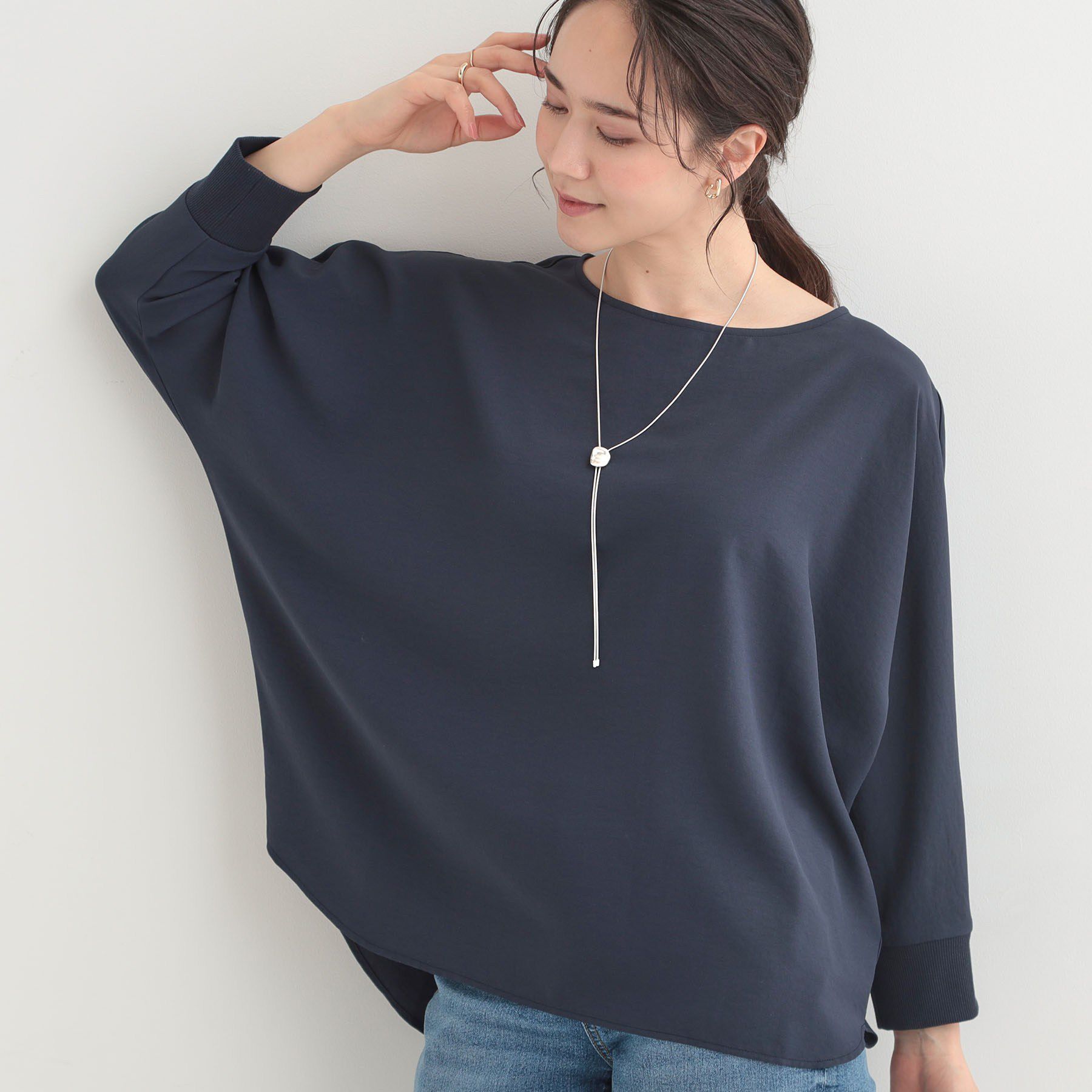 SHOO･LA･RUE「【着丈選べる/体型カバー】さらさらとろん ドルマンブラウス」|シャツ・ブラウス|ネイビー(094)