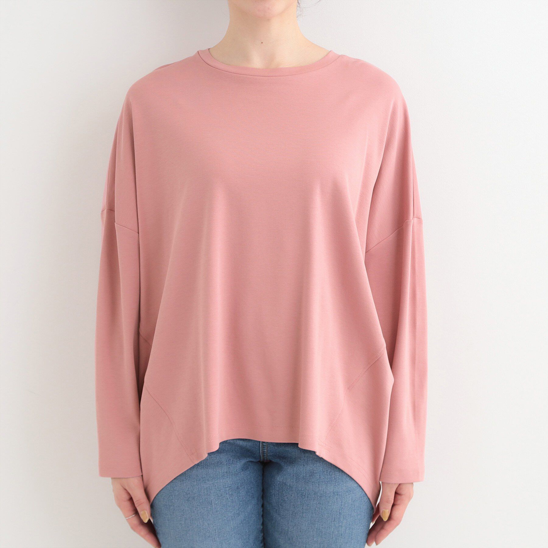 SHOO･LA･RUE「【洗濯機可/UVカット/綿100％】体系カバーの叶う 七分袖ゆるトップス」|Tシャツ・カットソー|