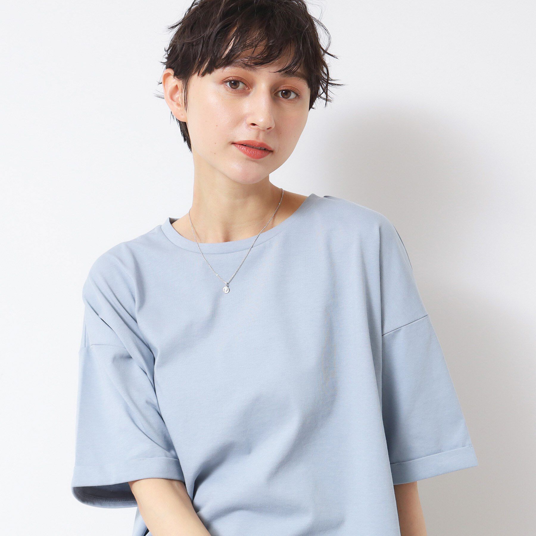 Dessin「【二の腕カバー/接触冷感/UV】ロールアップスリーブTシャツ（XS～L）」|Tシャツ・カットソー|ブルー(091)