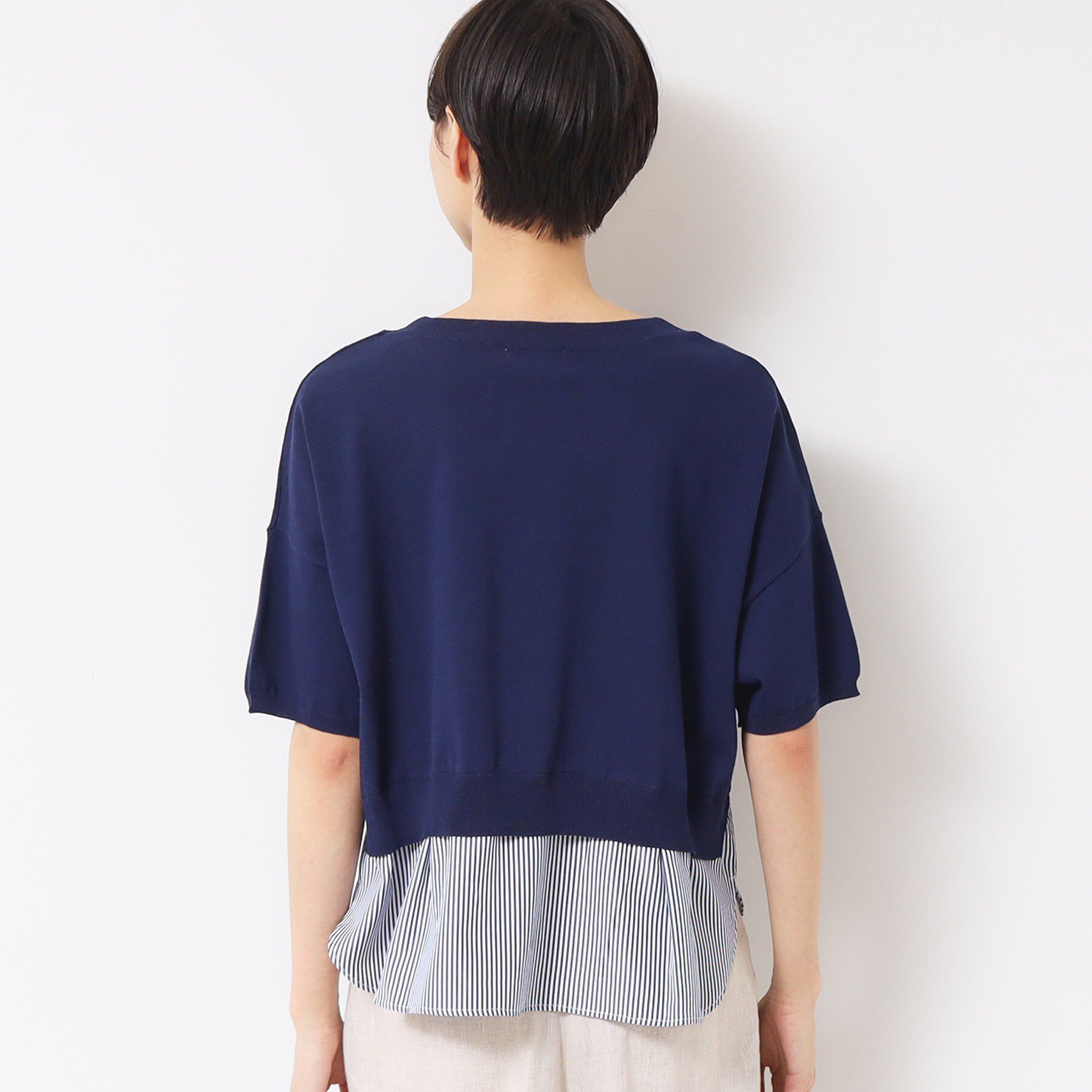 Dessin「【洗える】シャツレイヤード風五分袖ニット」|ニット・セーター|