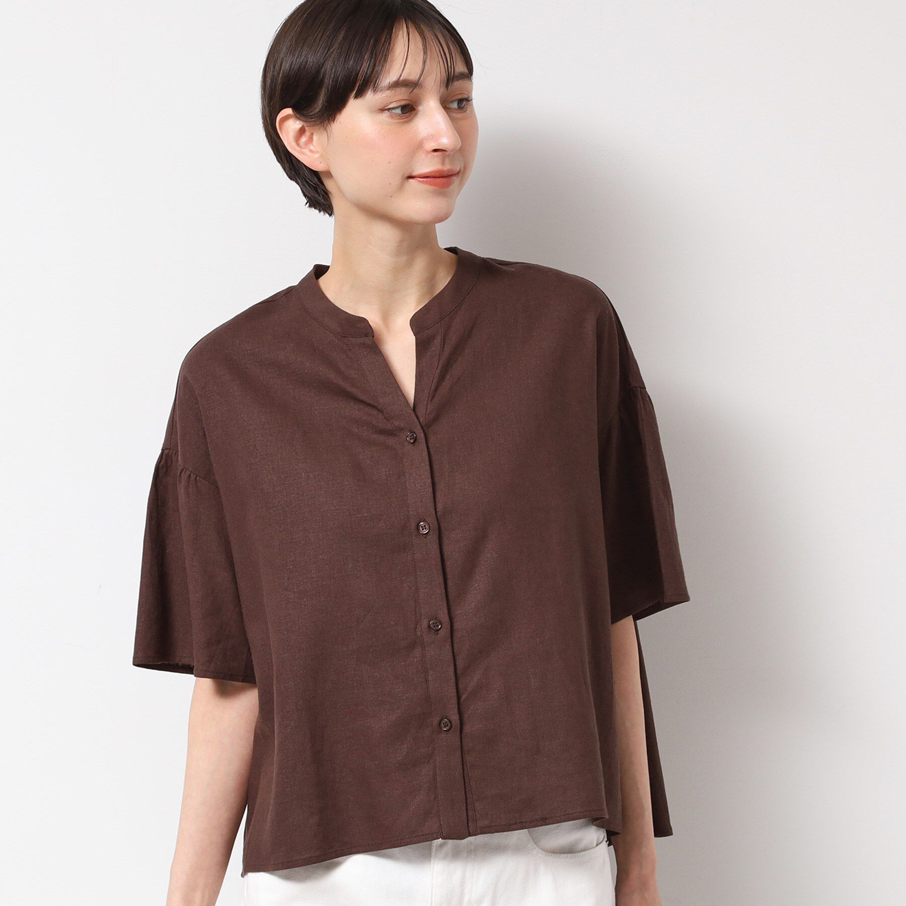 Dessin「【二の腕カバー・洗える】リネンブレンド袖切り替えブラウス」|シャツ・ブラウス|