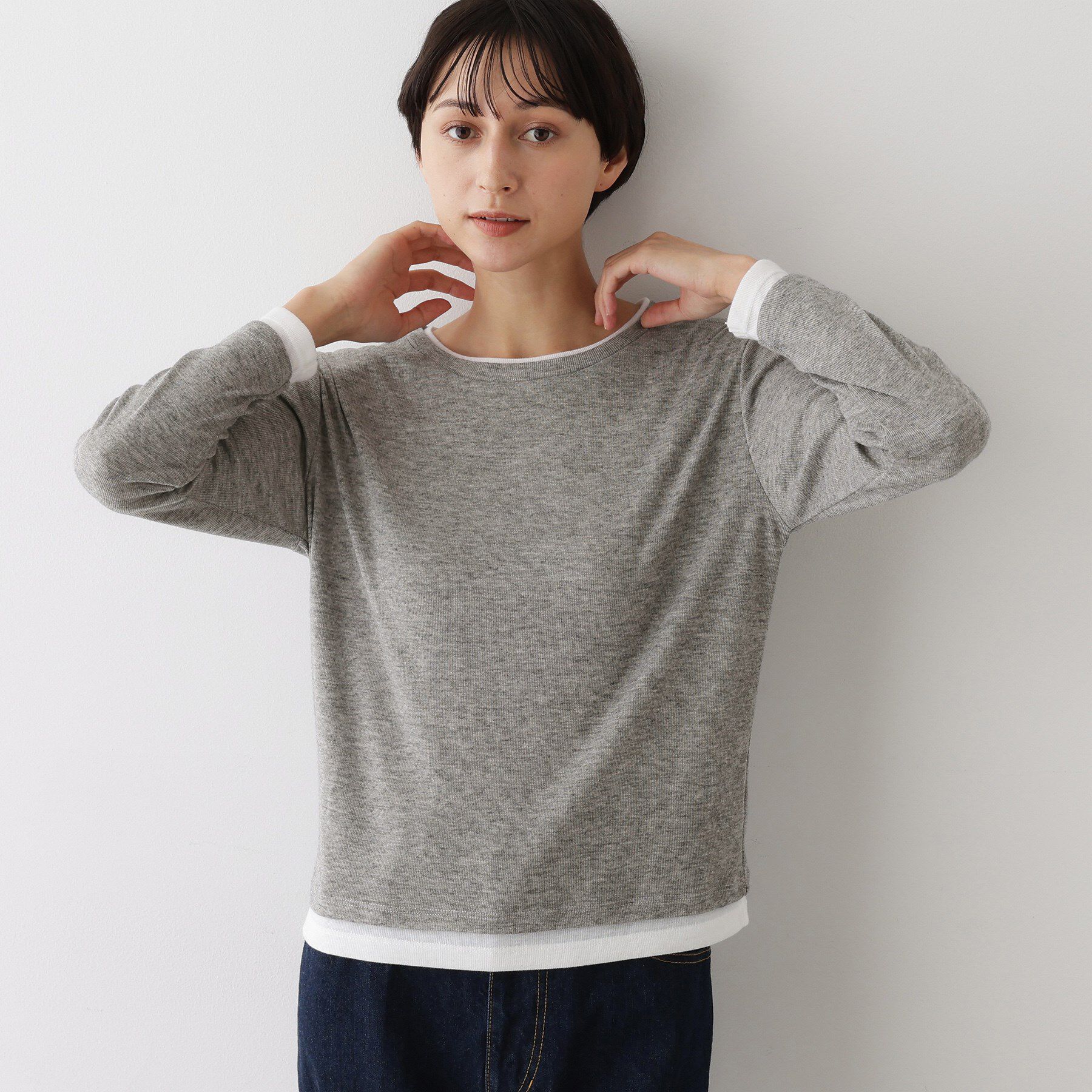 Dessin「【洗える】バイカラーシアーリブカットソー」|Tシャツ・カットソー|グレー(012)