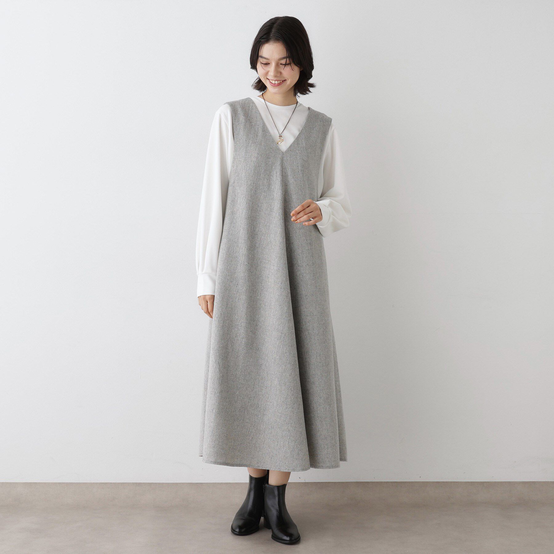 Dessin「【洗える】Vネックジャンパースカート」|ワンピース|