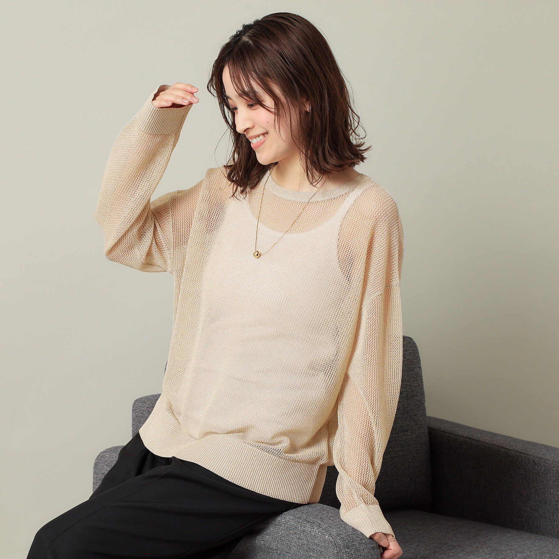 ITS&rsquo;DEMO「【手洗い可】ラメメッシュニット」|ニット・セーター|アイボリー(004)